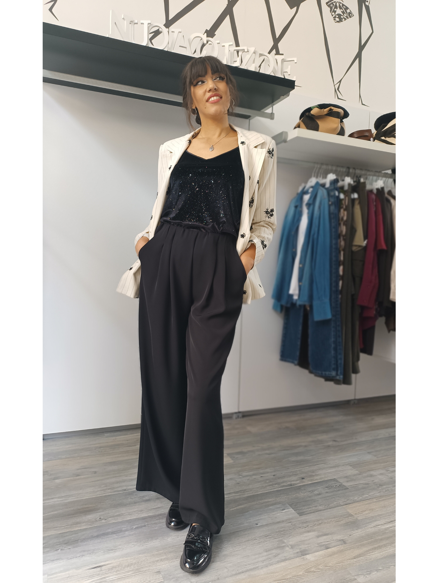 Giacca oversize gessato panna