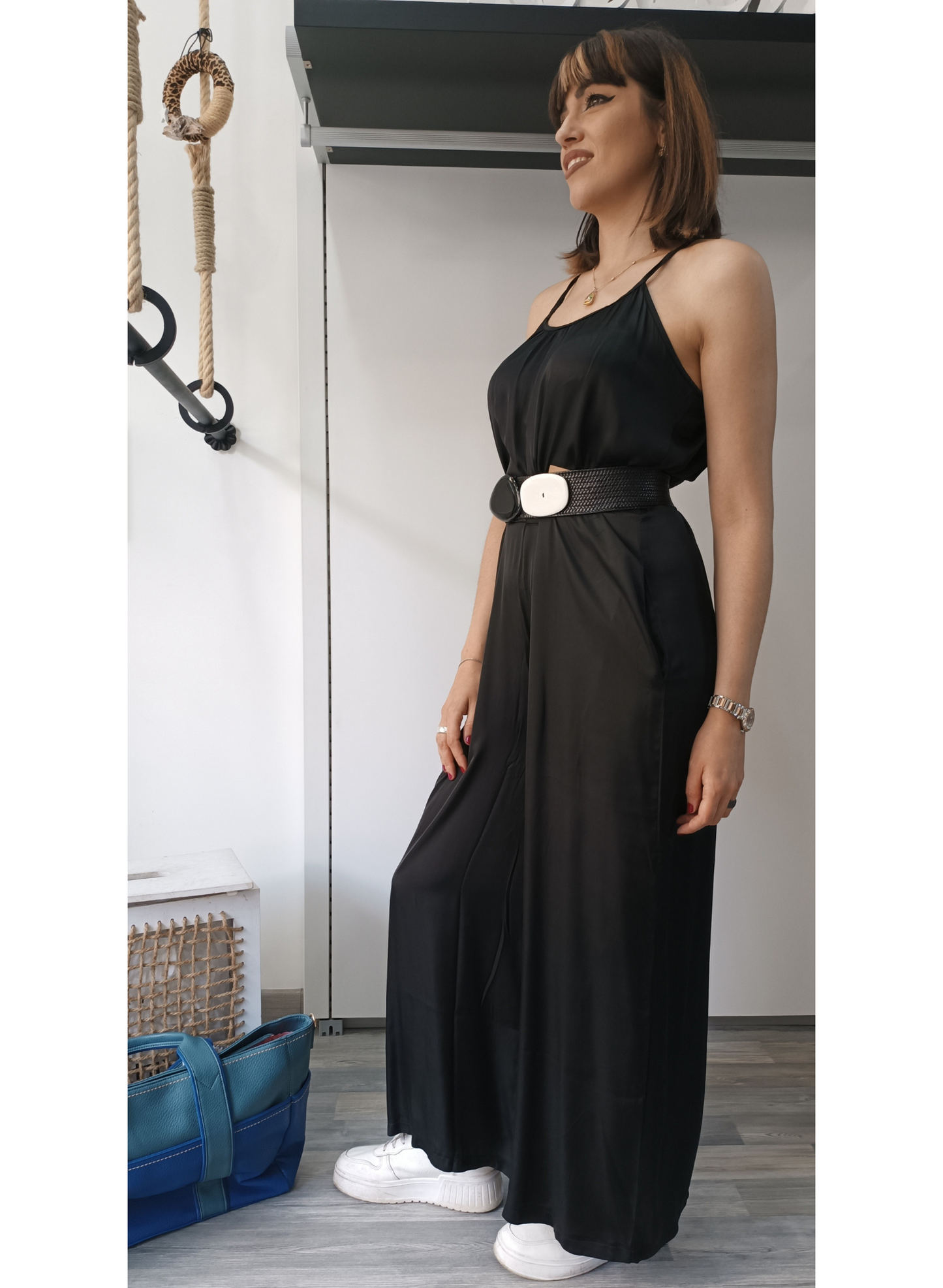 Tuta nera in satin "Karakorum"
