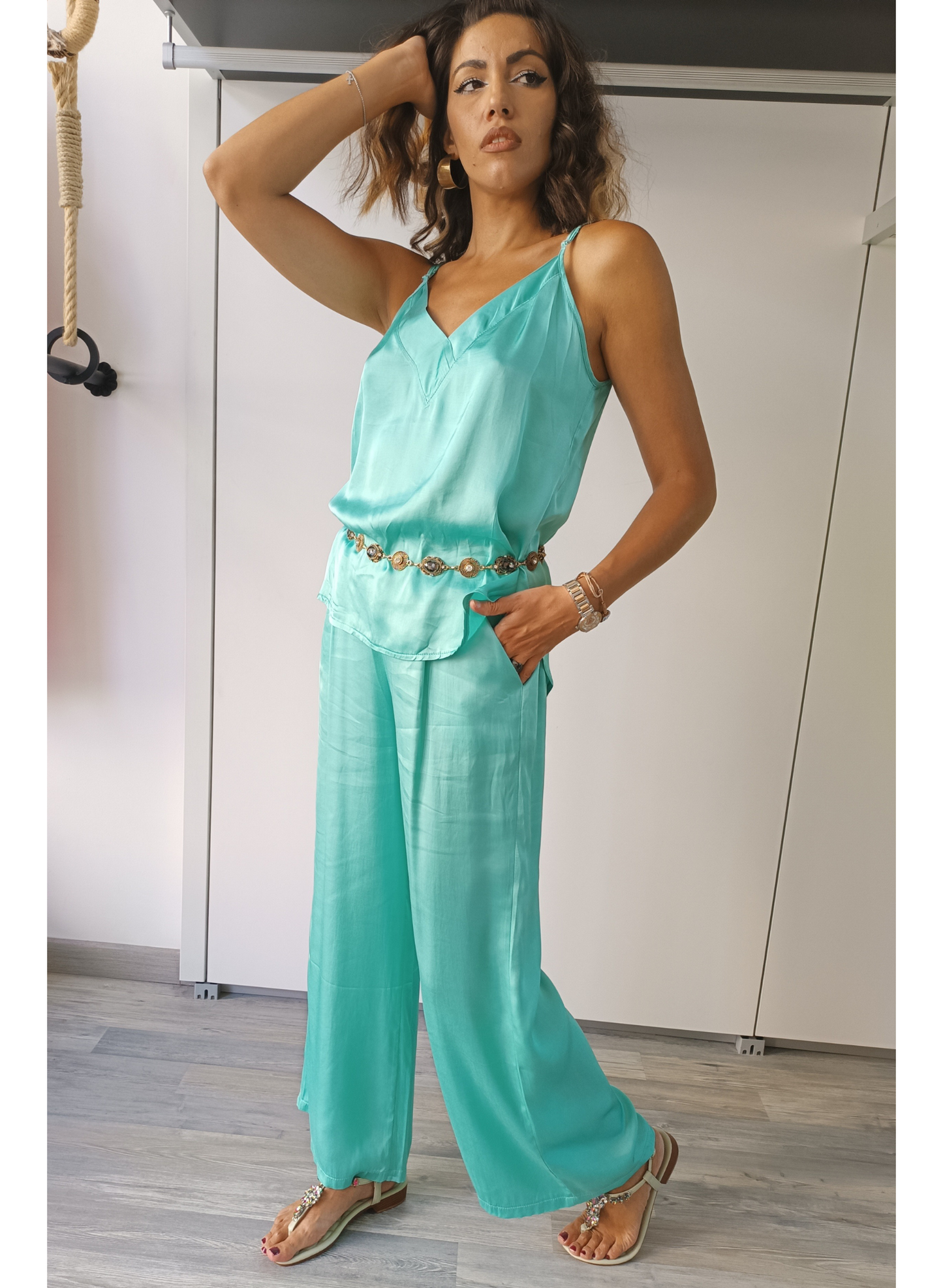 Pantaloni in verde acqua