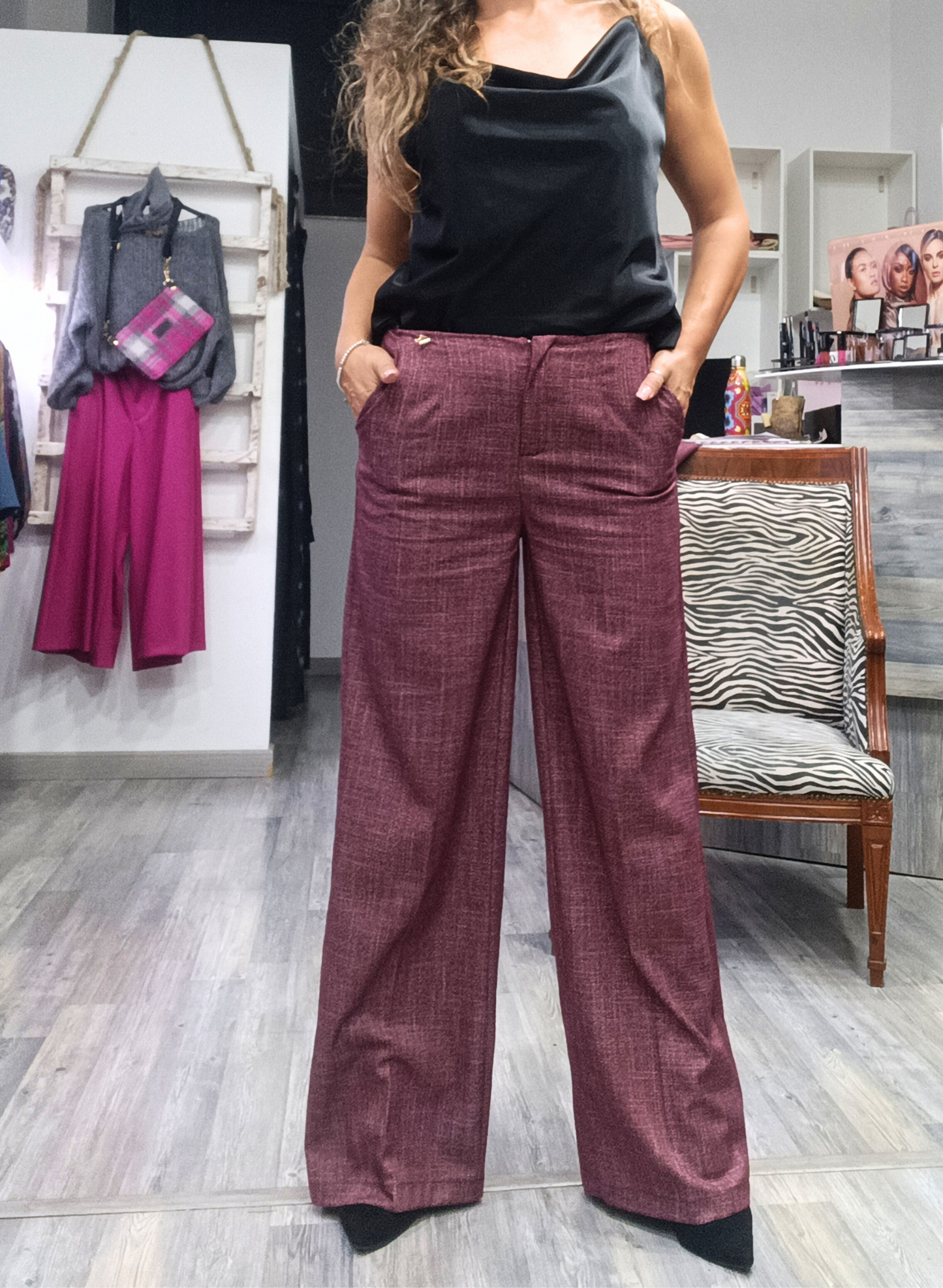 Pantaloni palazzo borgogna
