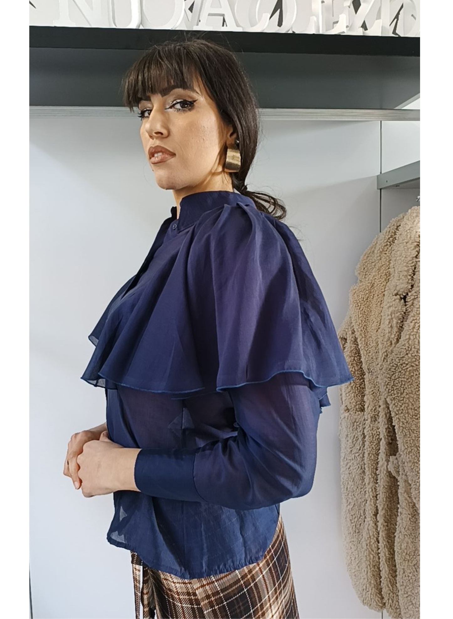 Camicia volant blu notte