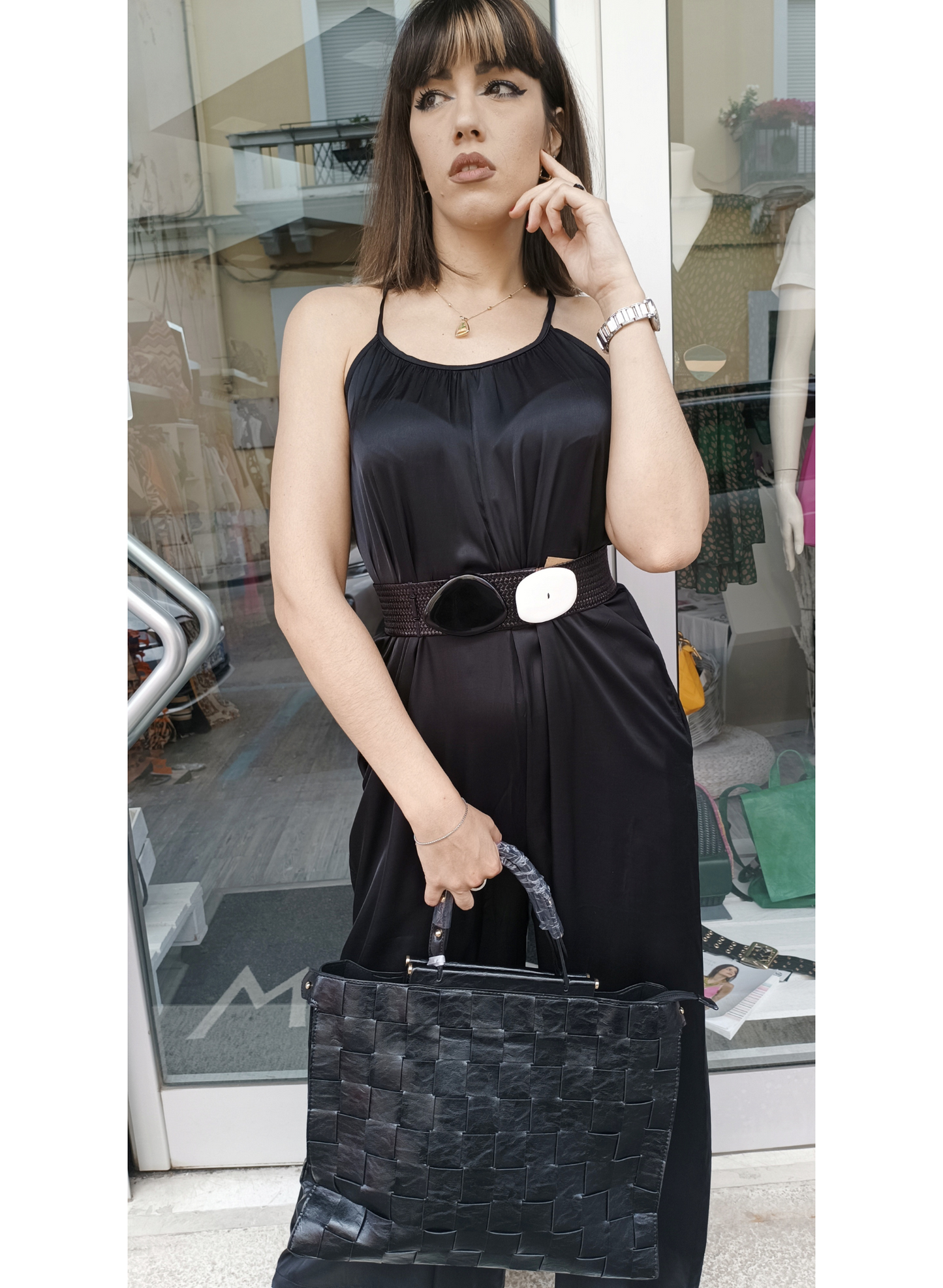 Tuta nera in satin "Karakorum"