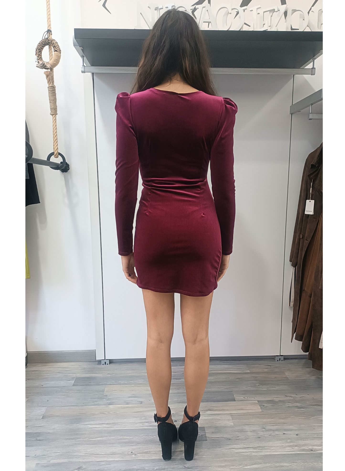 Abito corto velluto bordeaux