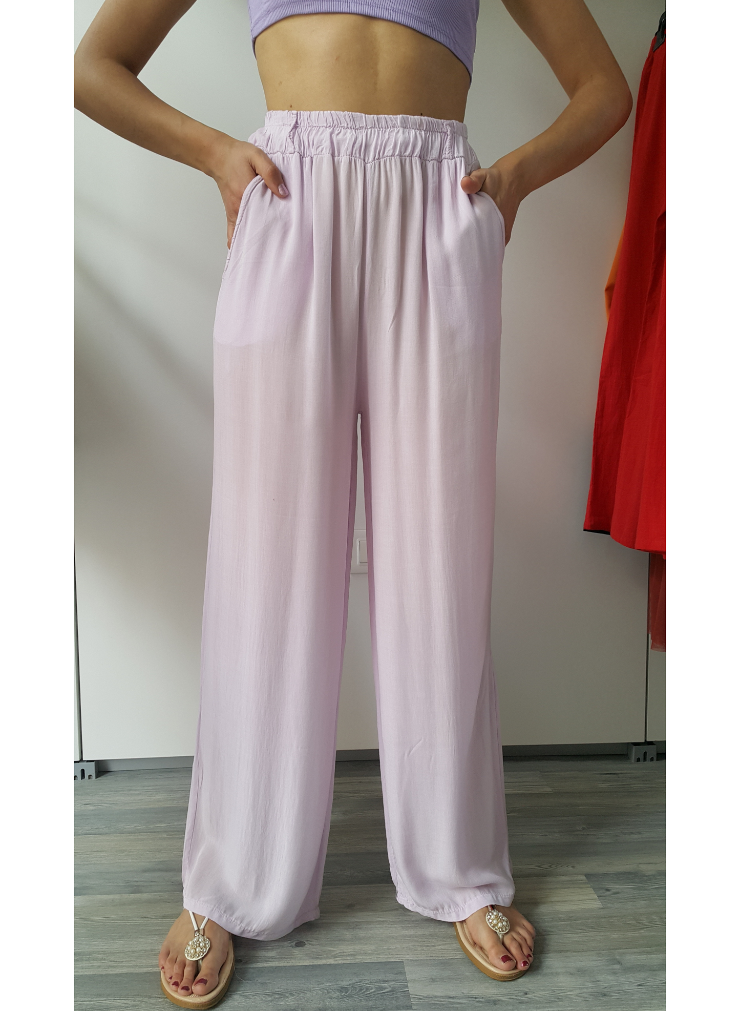 Pantaloni palazzo "sporty chic" glicine