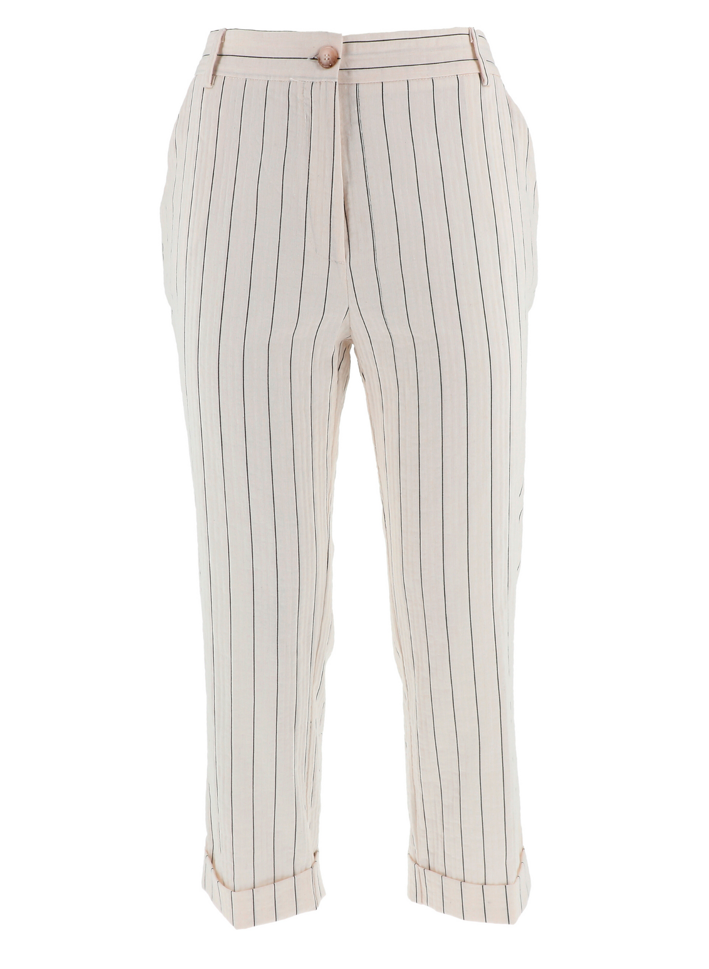 Pantaloni gessati fondo panna