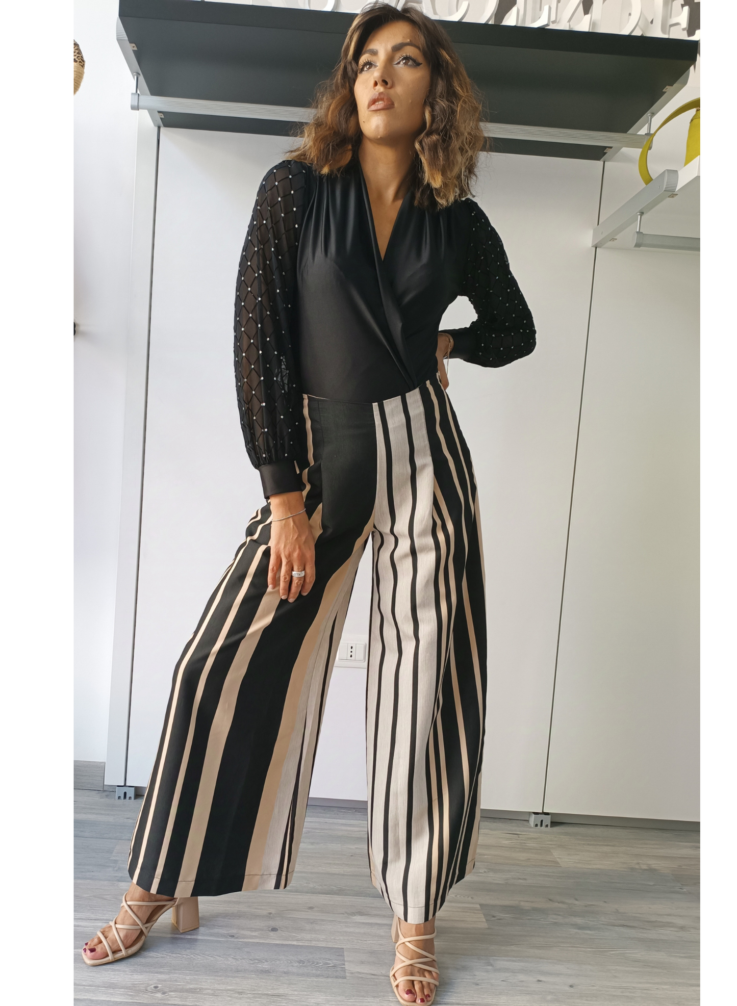 Pantaloni modello palazzo a righe "Karakorum"