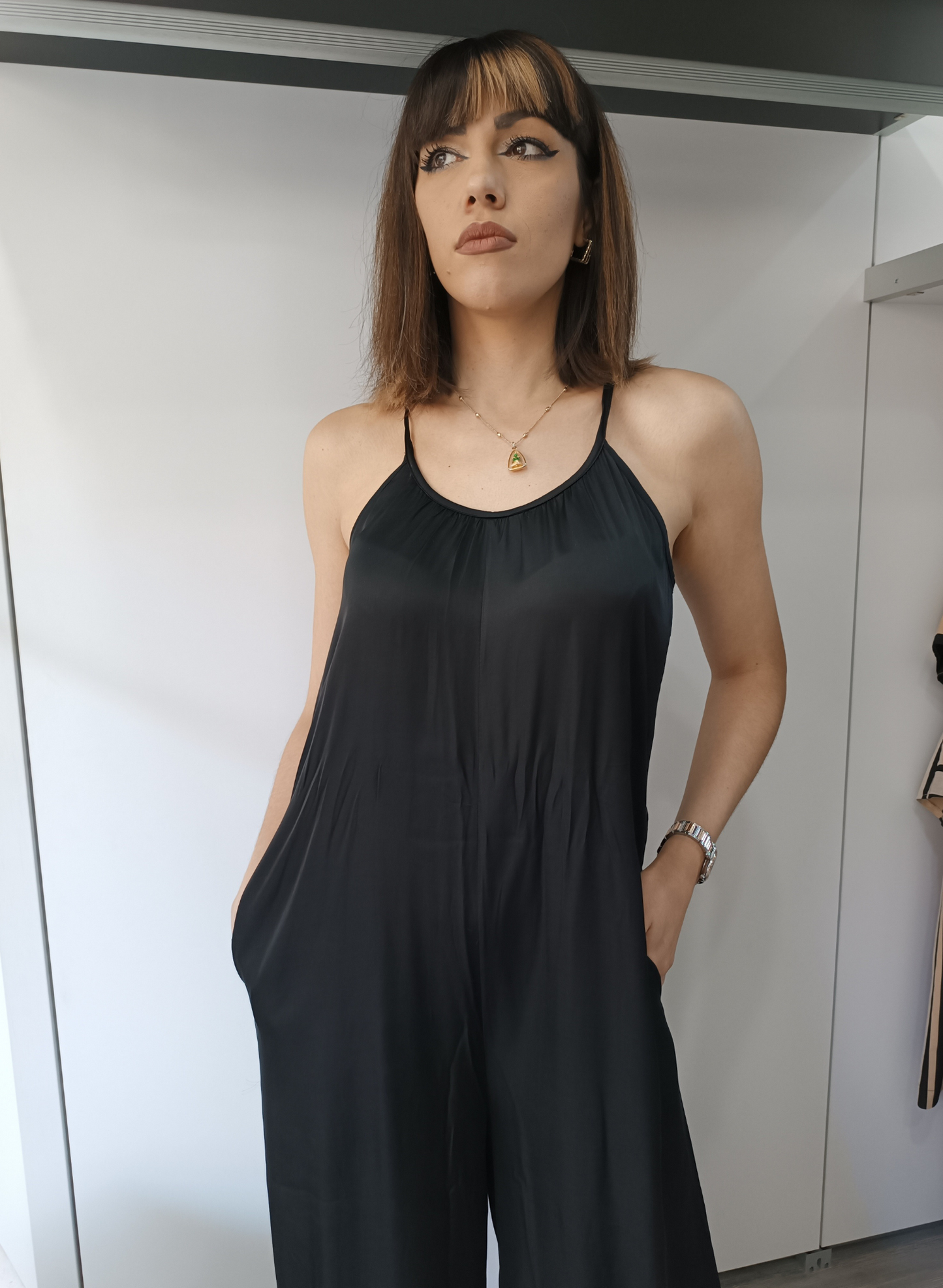 Tuta nera in satin "Karakorum"