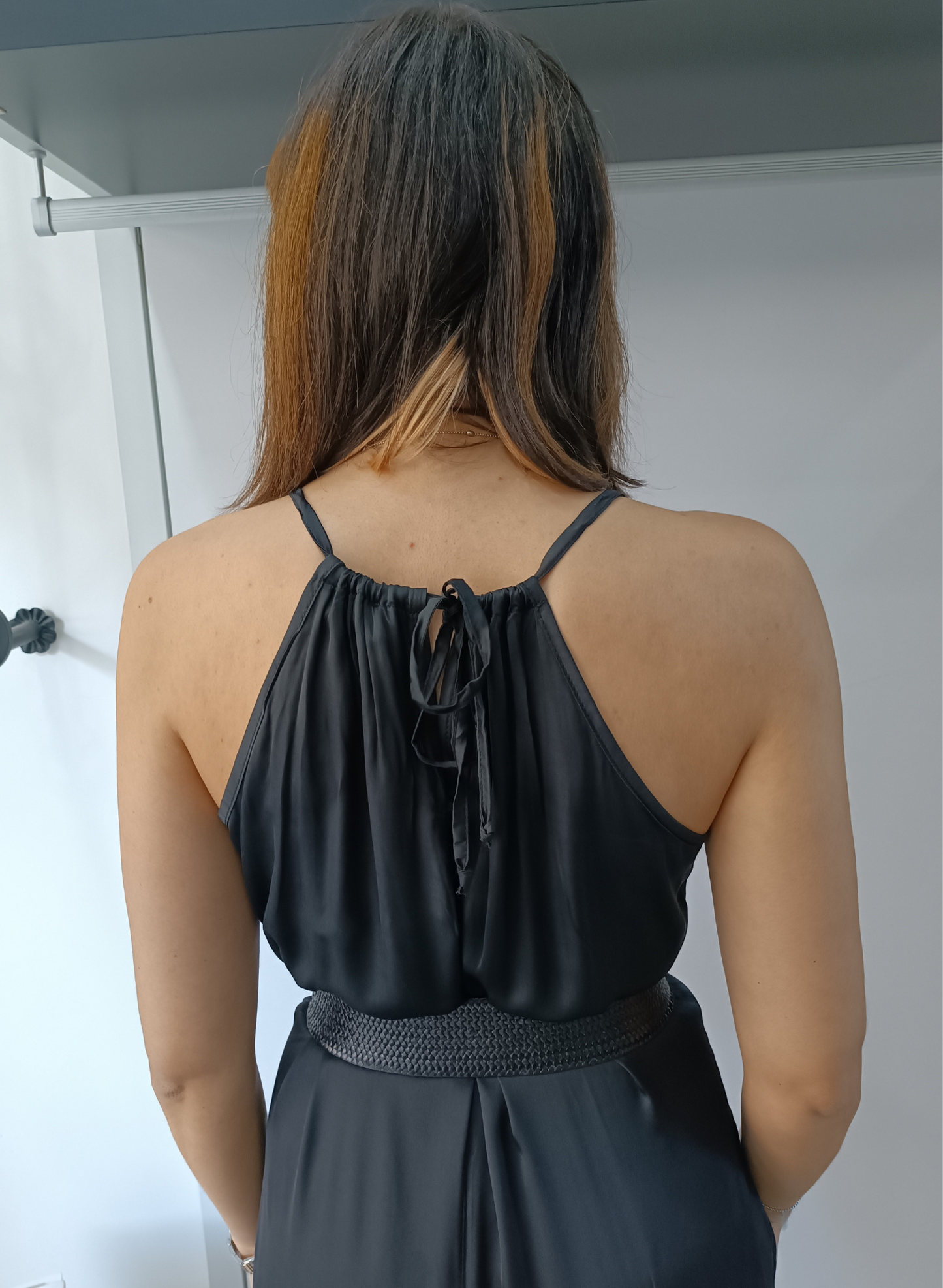 Tuta nera in satin "Karakorum"