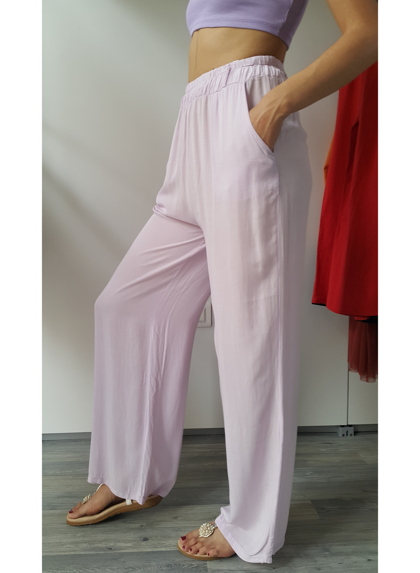 Pantaloni palazzo "sporty chic" glicine