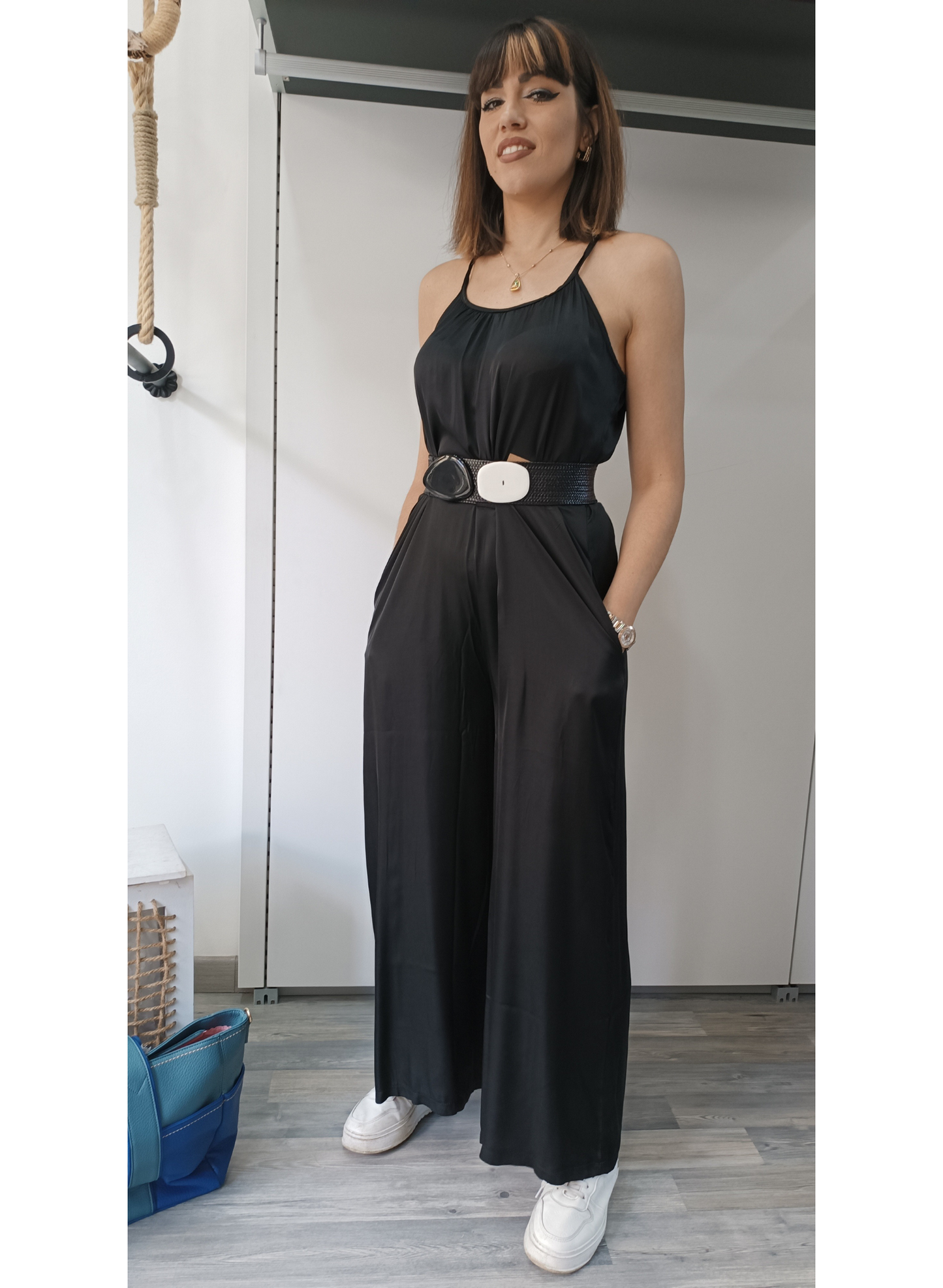 Tuta nera in satin "Karakorum"