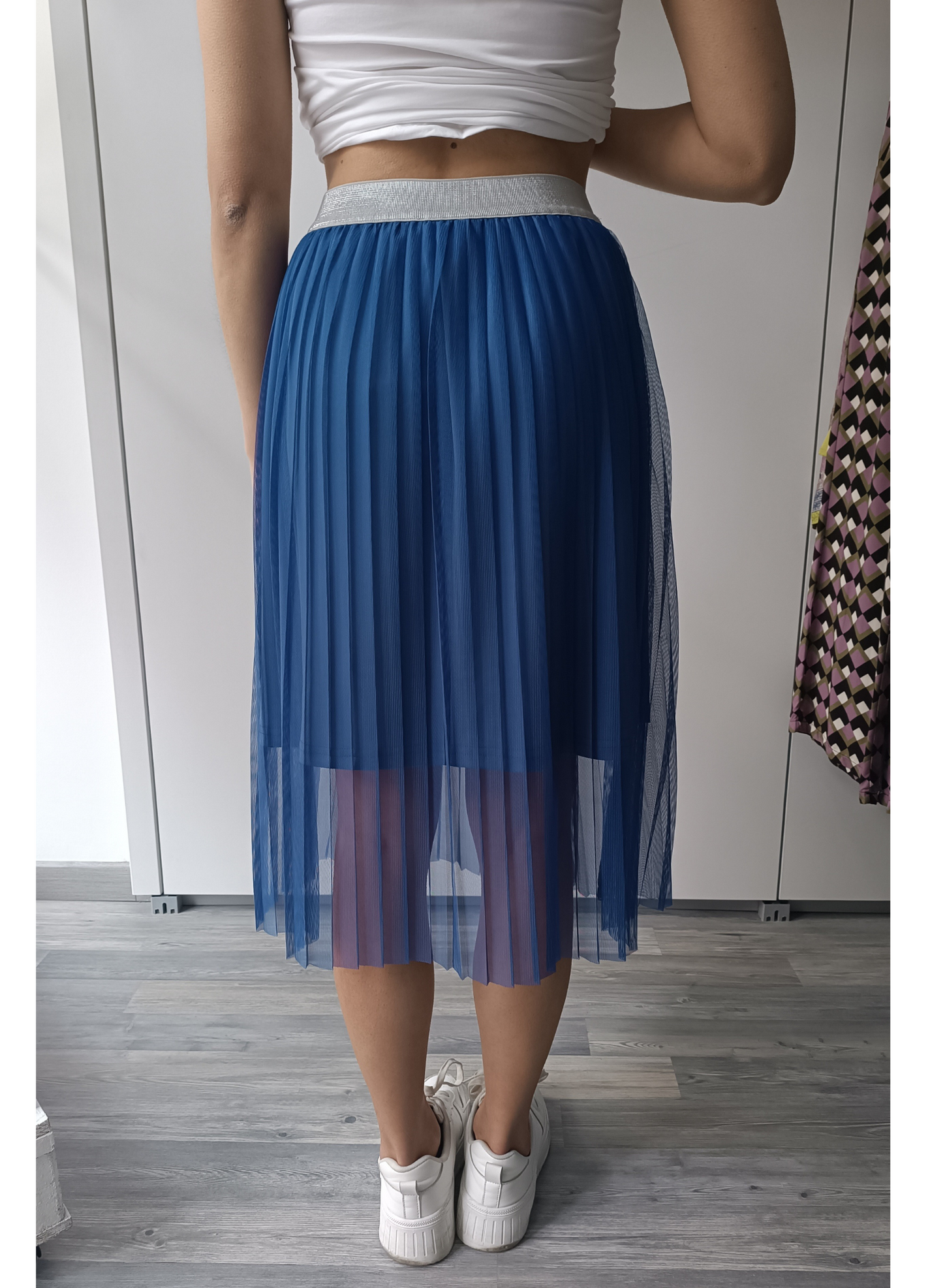 Gonna plissettata in tulle blu pervinca