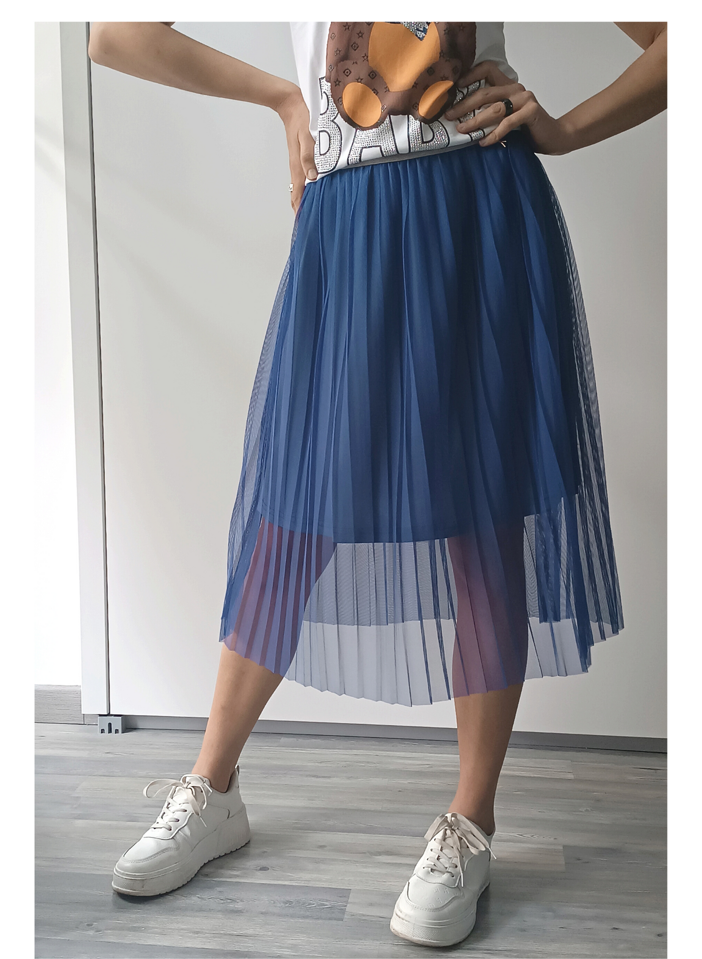 Gonna plissettata in tulle blu pervinca