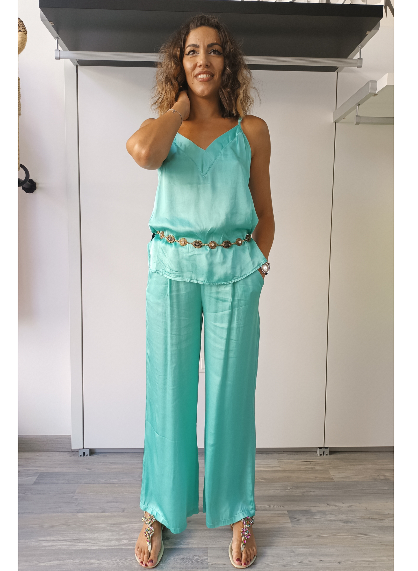 Pantaloni in verde acqua