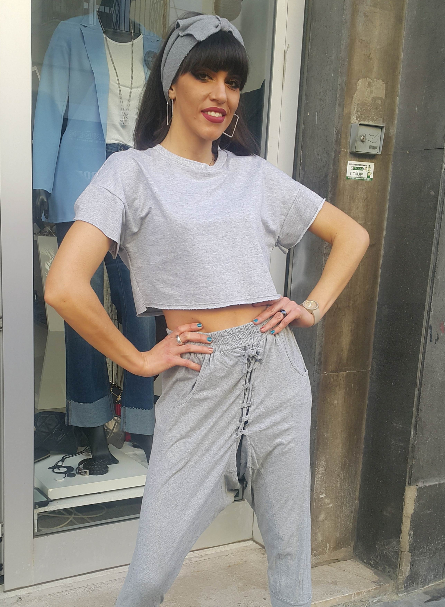 Maglietta crop grigio fitness