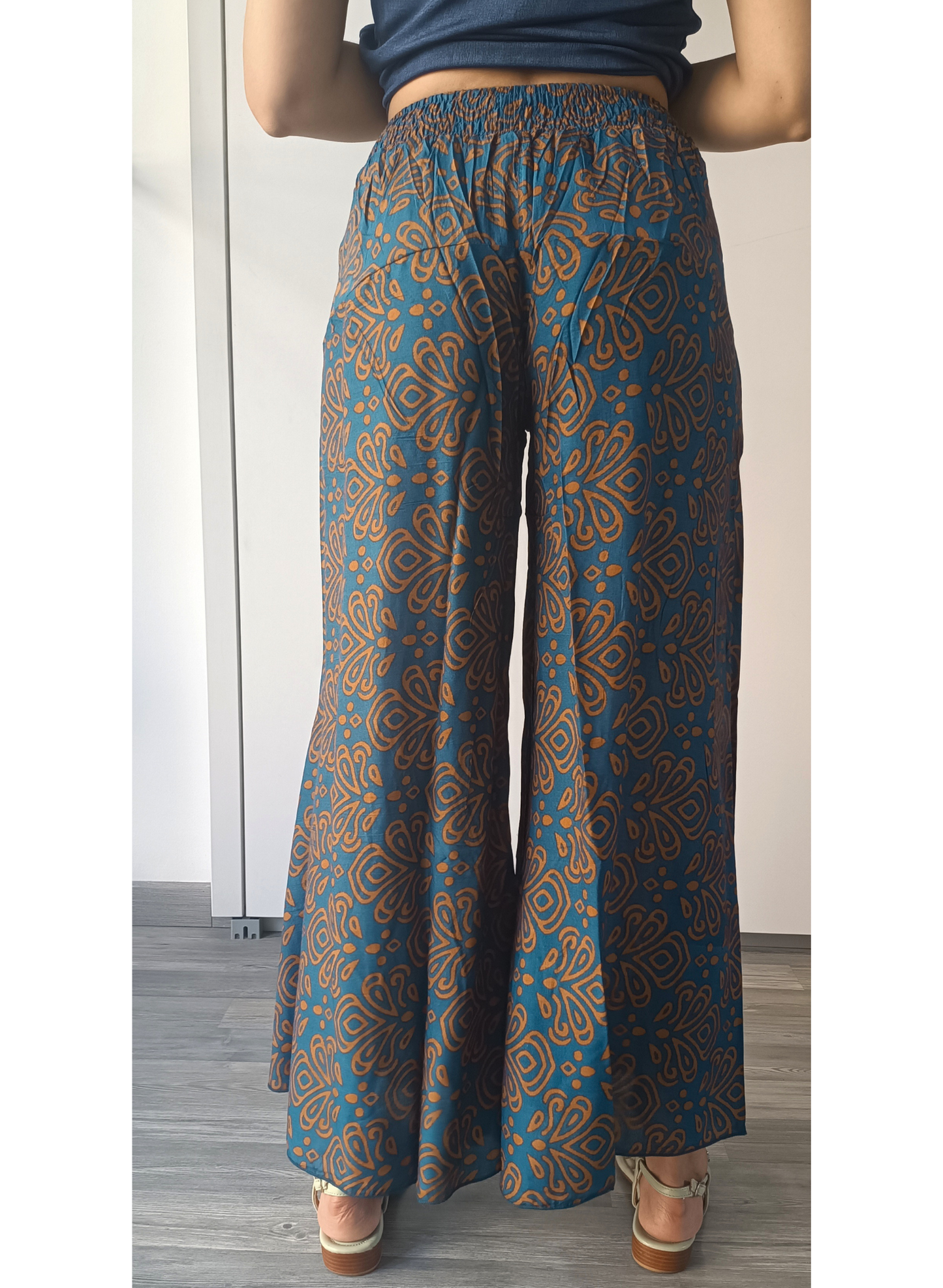 Pantaloni fantasia ottanio e ruggine