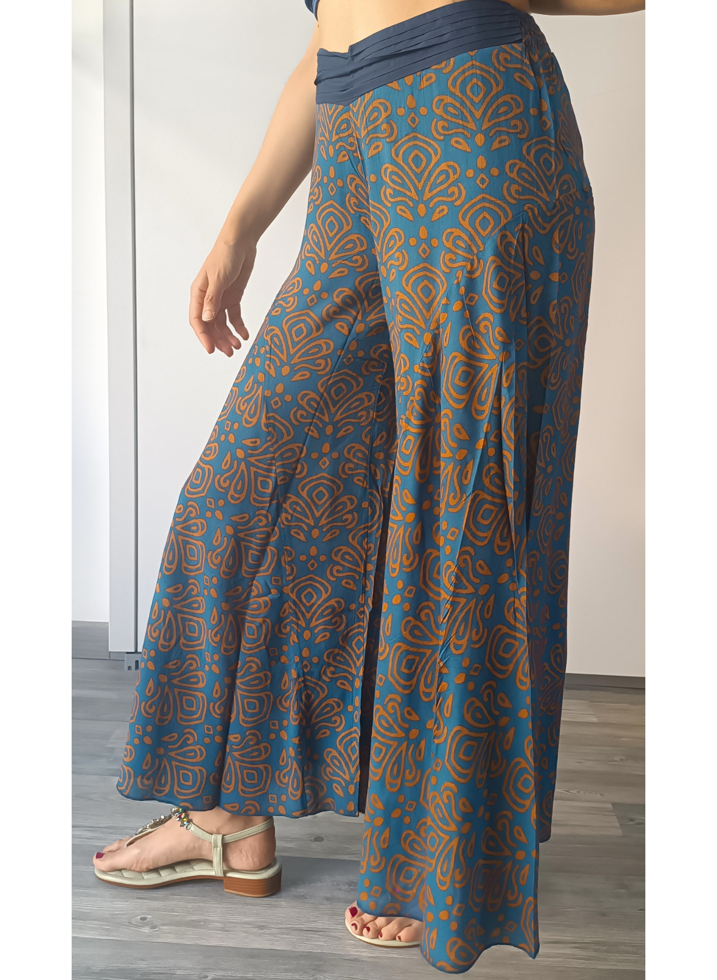 Pantaloni fantasia ottanio e ruggine
