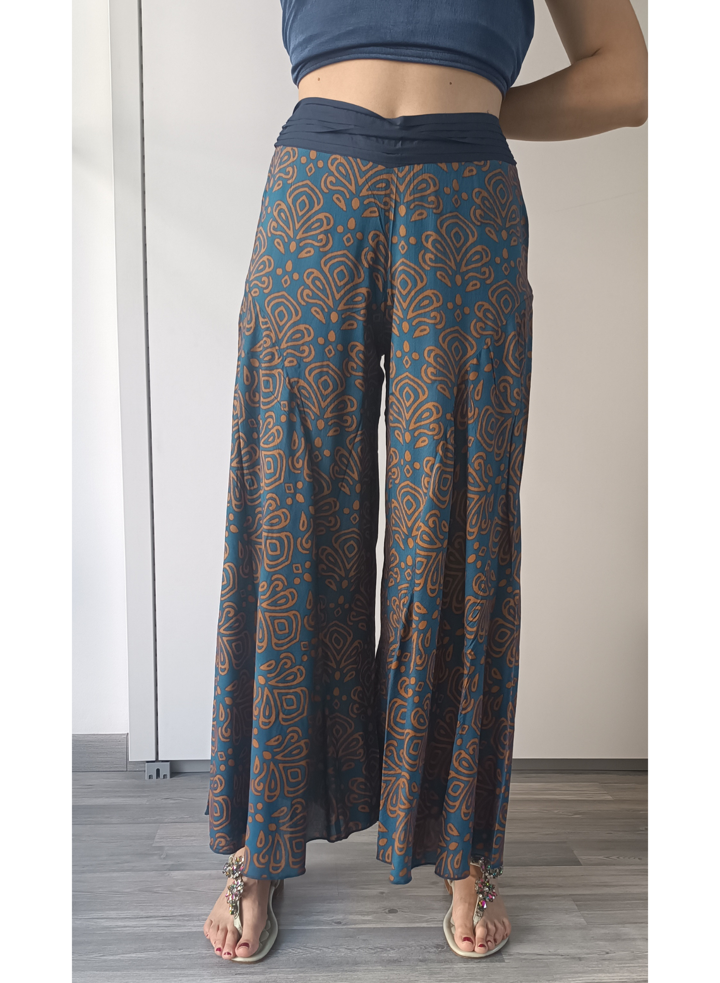 Pantaloni fantasia ottanio e ruggine