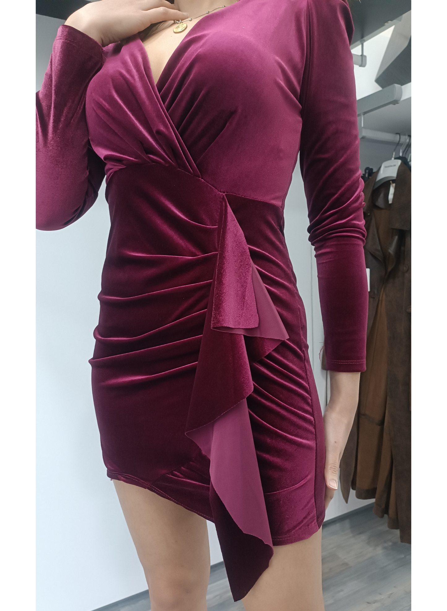 Abito corto velluto bordeaux