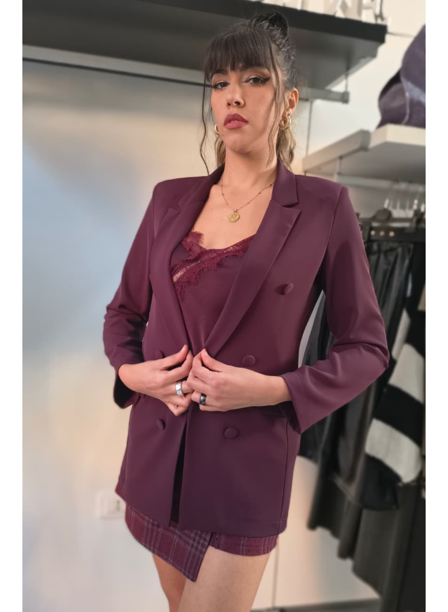 Blazer doppiopetto color vinaccia