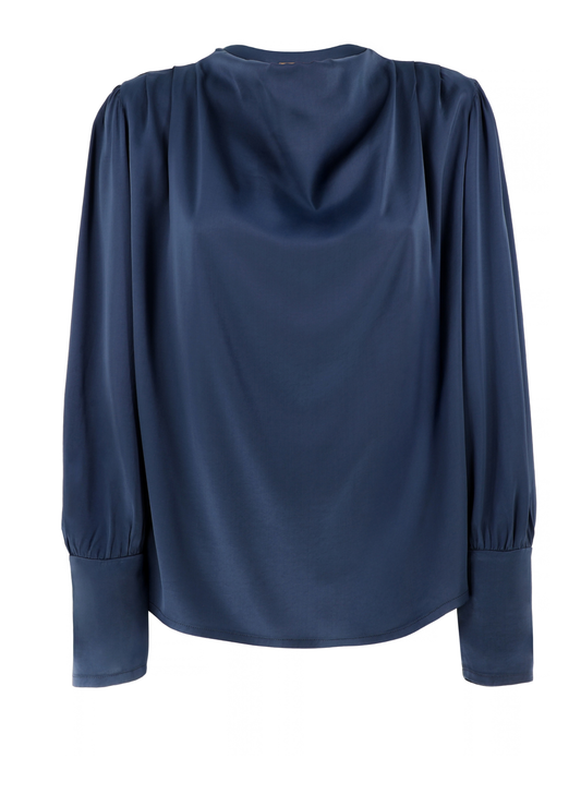 Blusa in satin colore denim