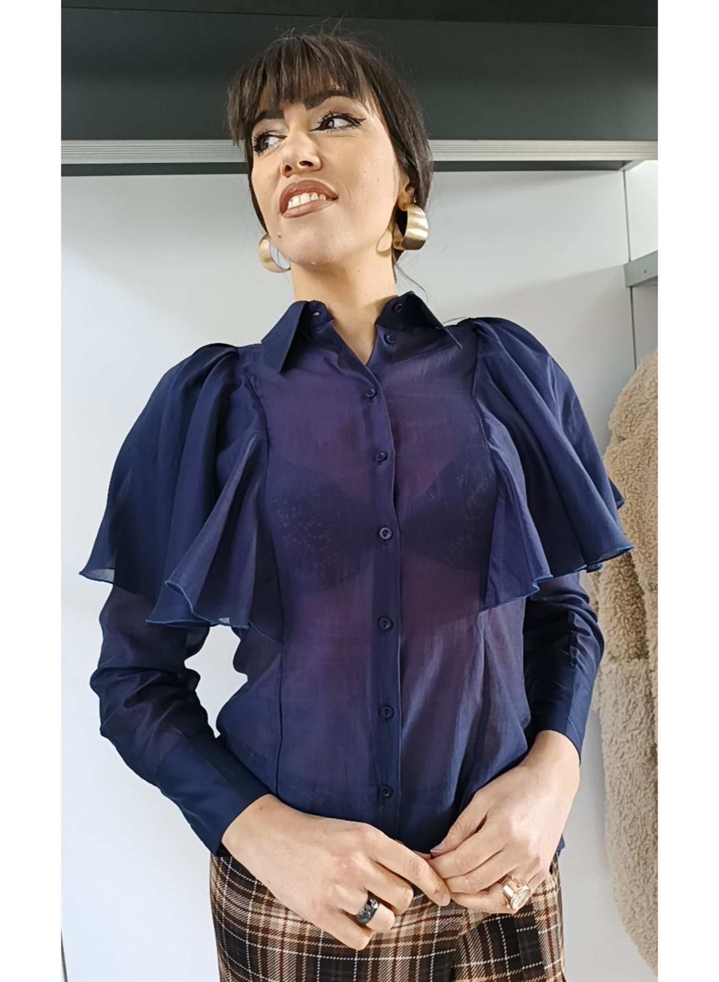 Camicia volant blu notte