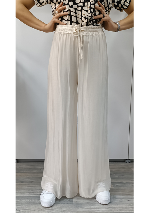 Pantaloni in misto seta panna