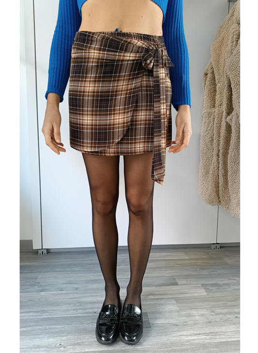 Minigonna check marrone