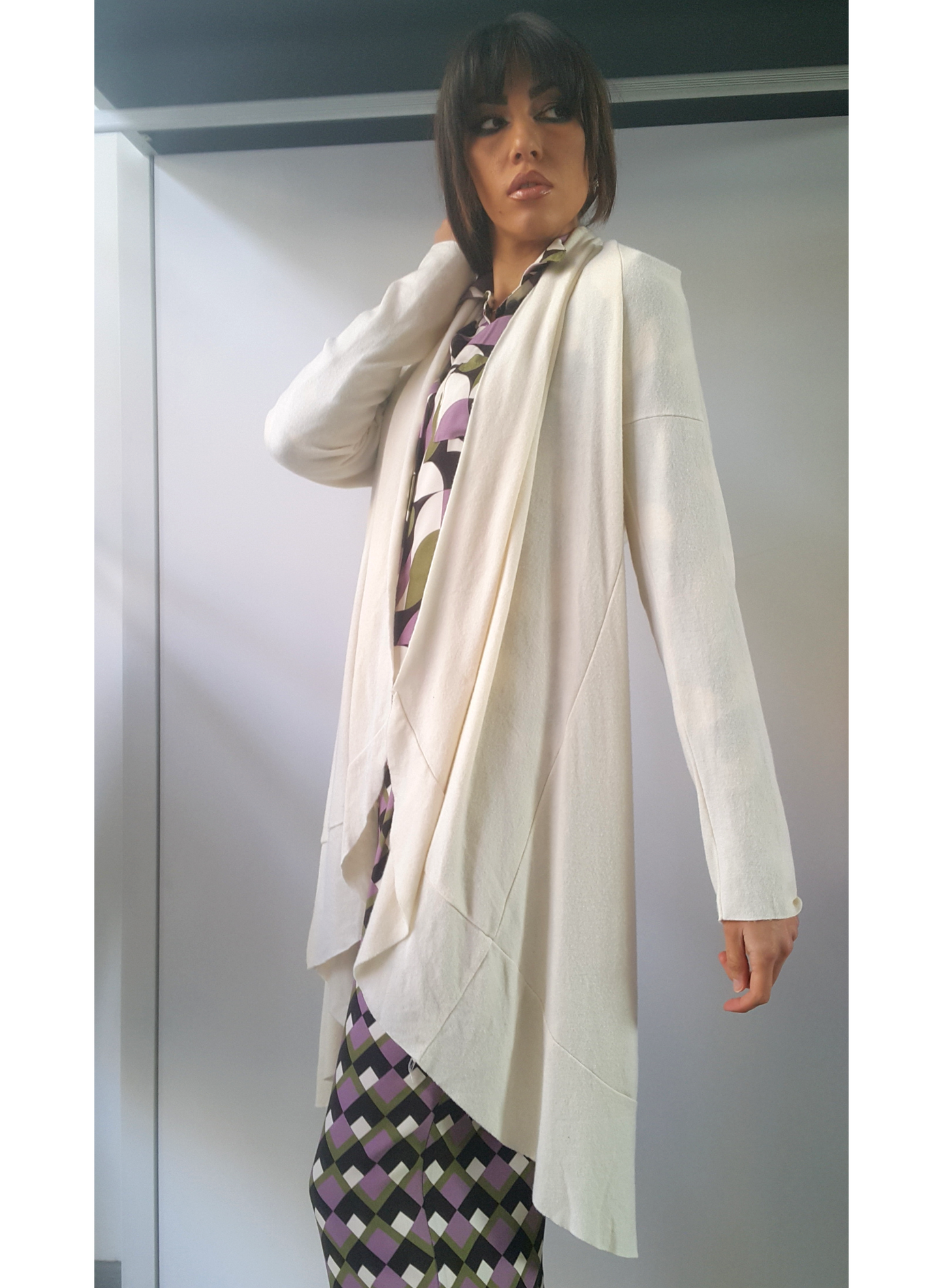 Maxi cardigan panna collo scialle