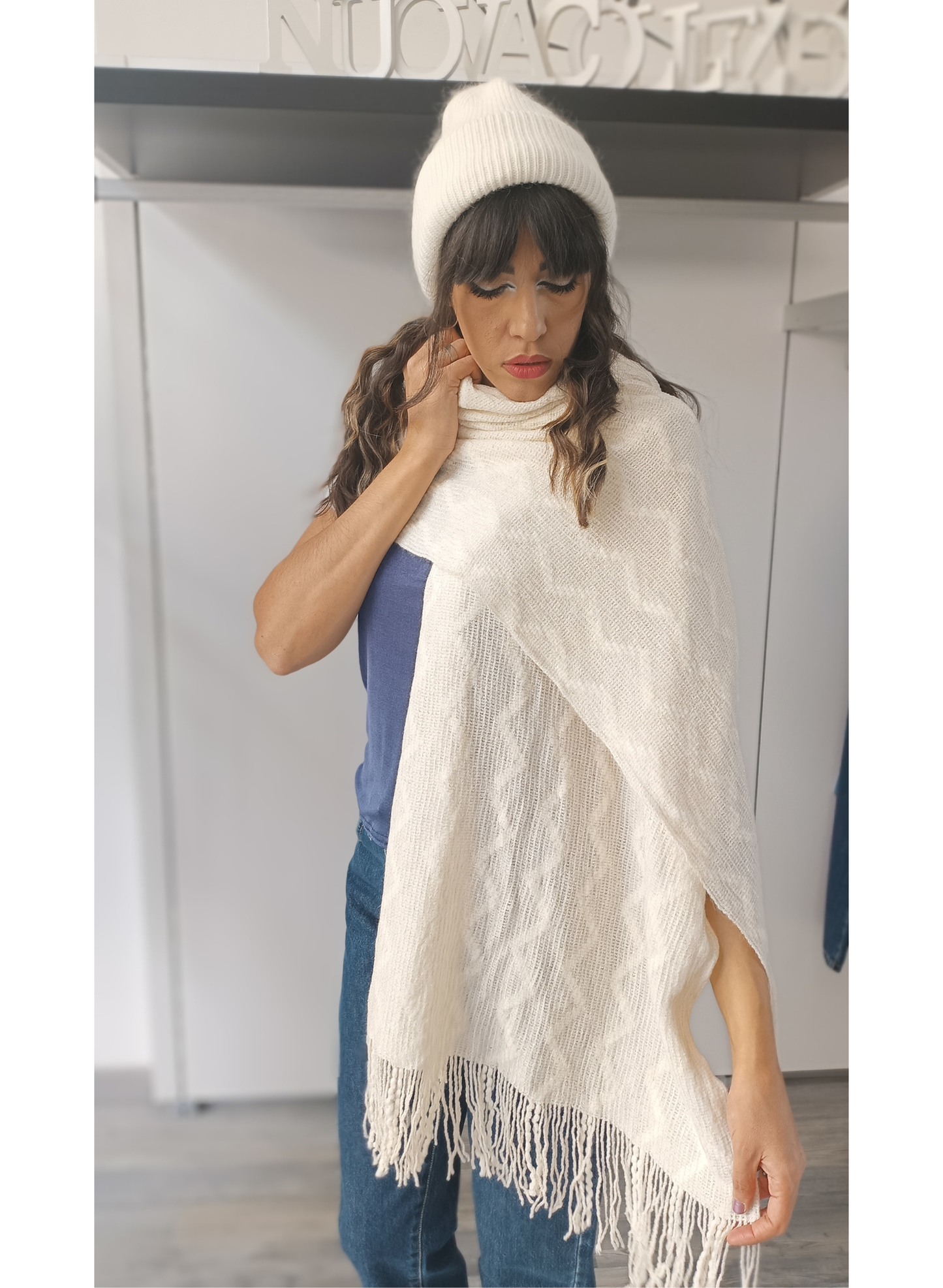 Cappello bianco a costine