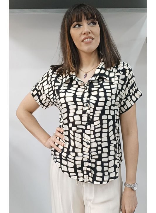 Camicia stampa astratta con lurex