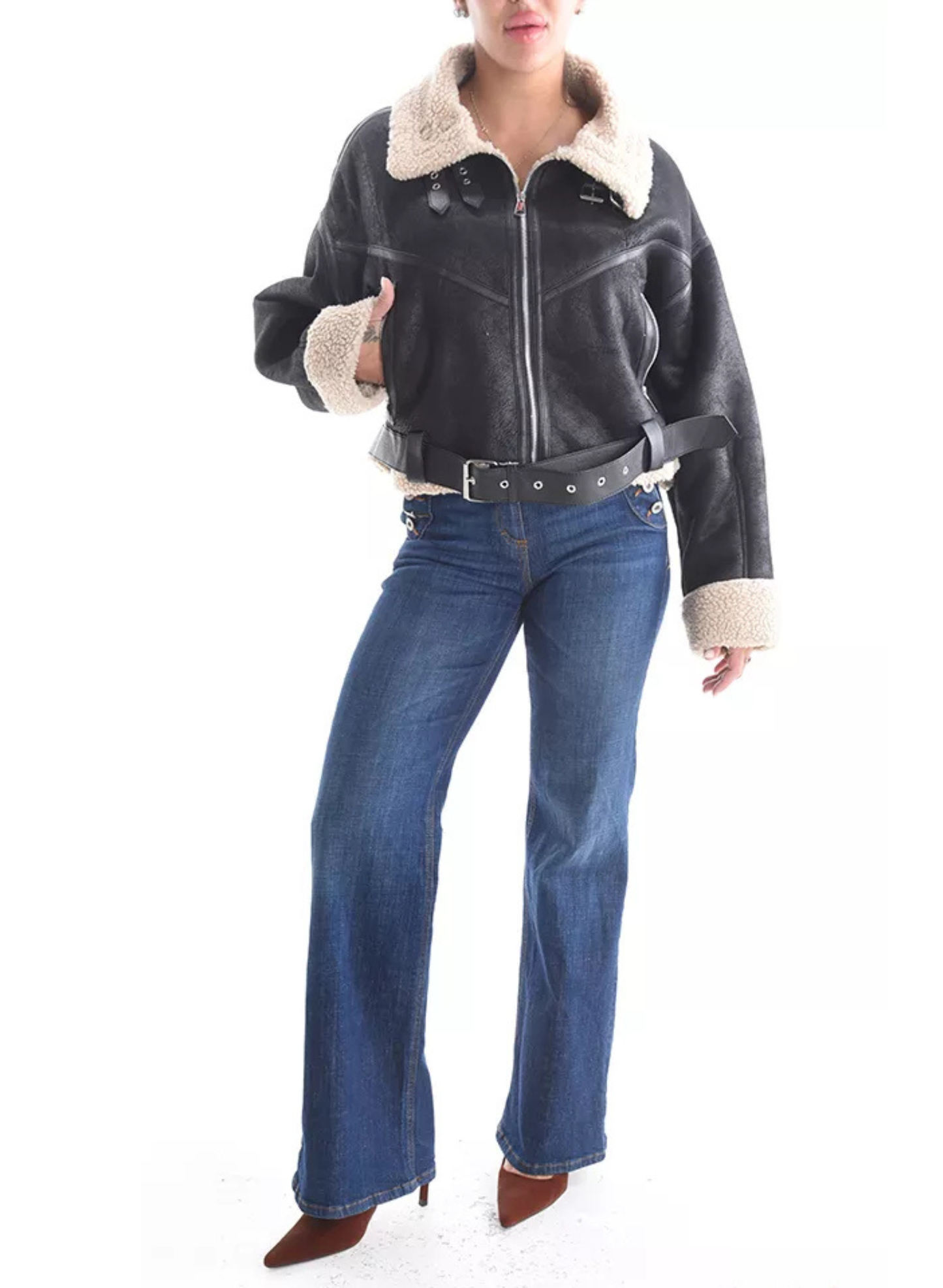 Giubbotto nero effetto montone