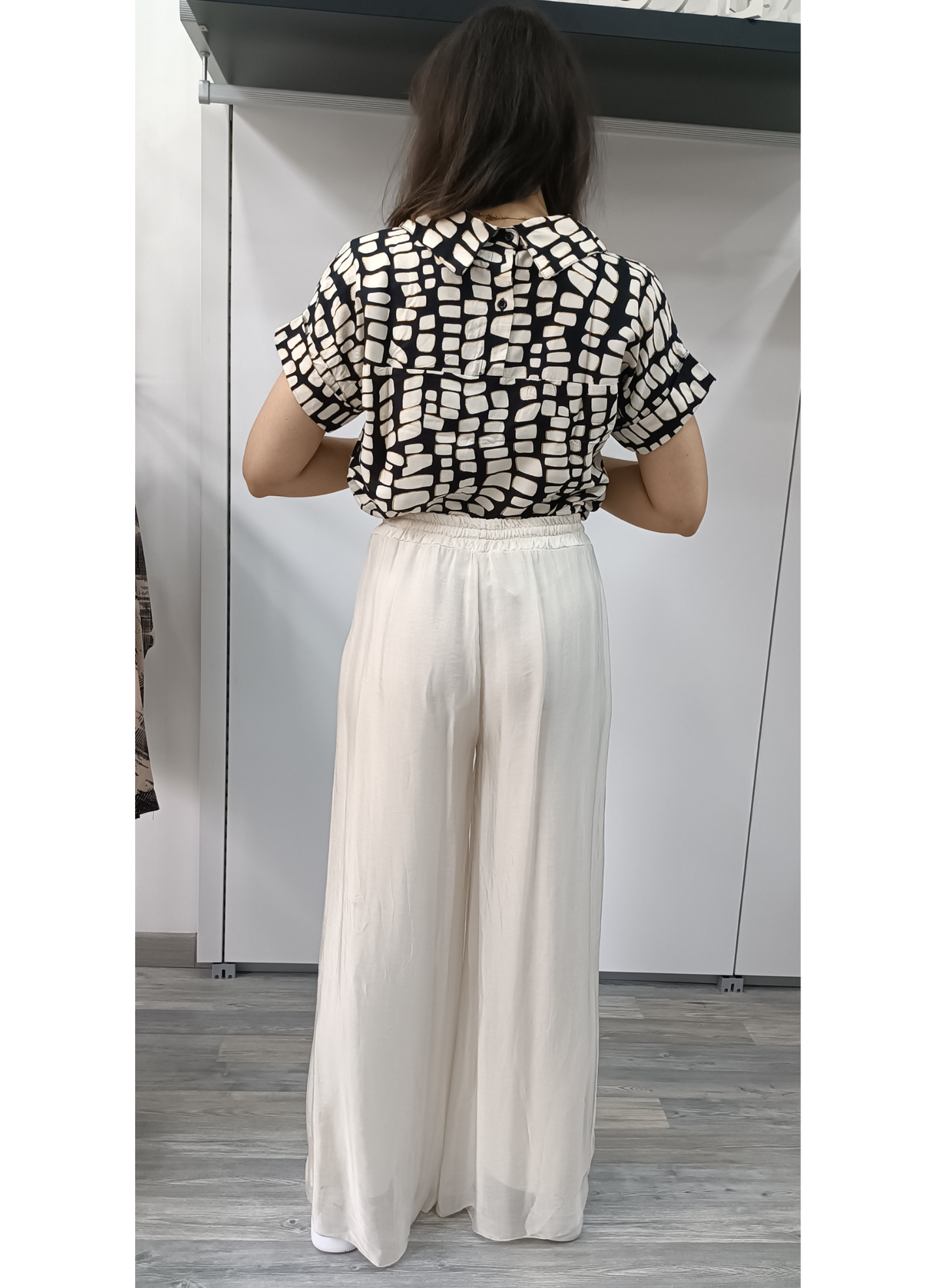 Pantaloni in misto seta panna
