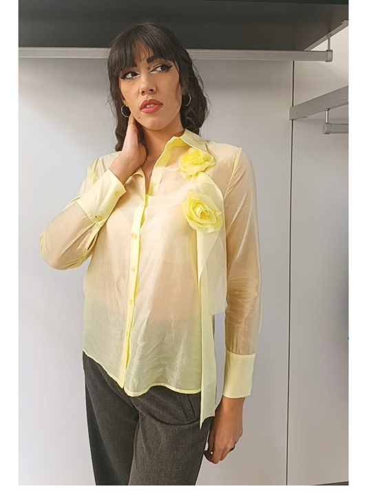 Camicia Gialla con applicazione "Rose"