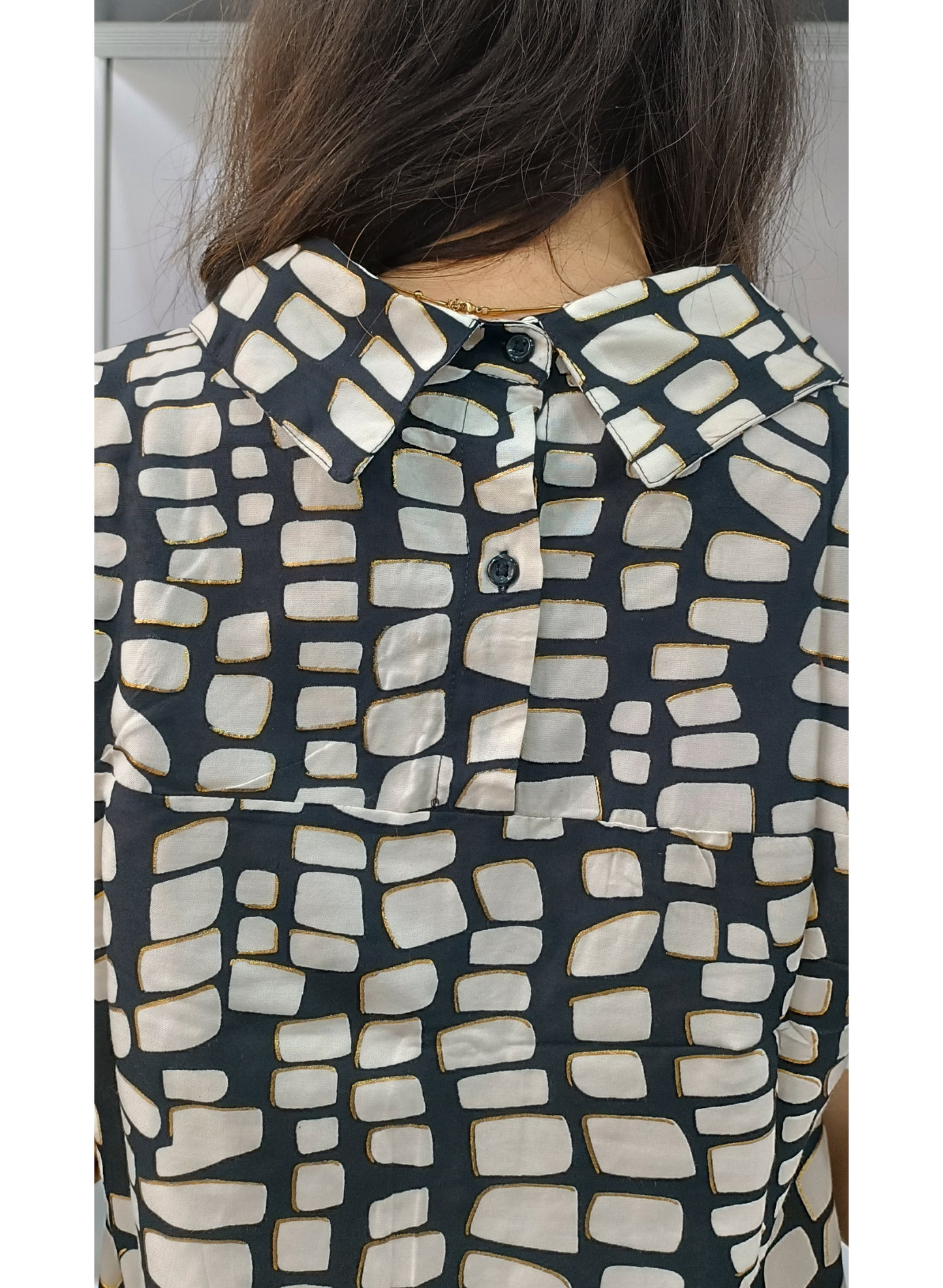 Camicia stampa astratta con lurex