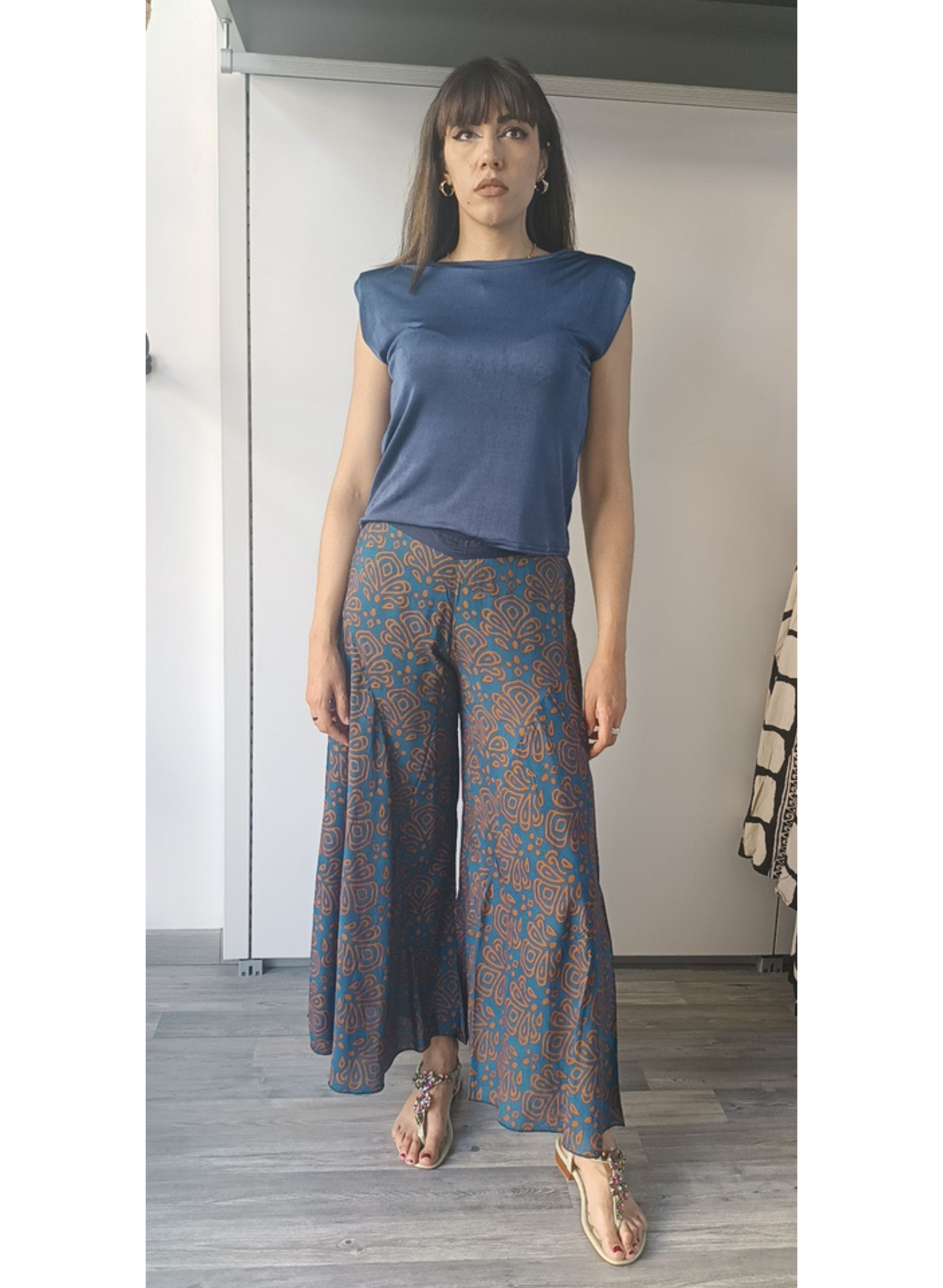 Pantaloni fantasia ottanio e ruggine