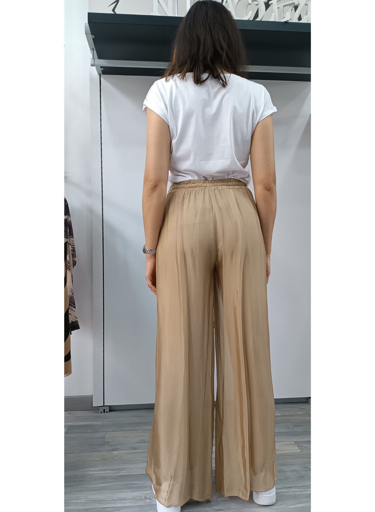Pantaloni in misto seta beige