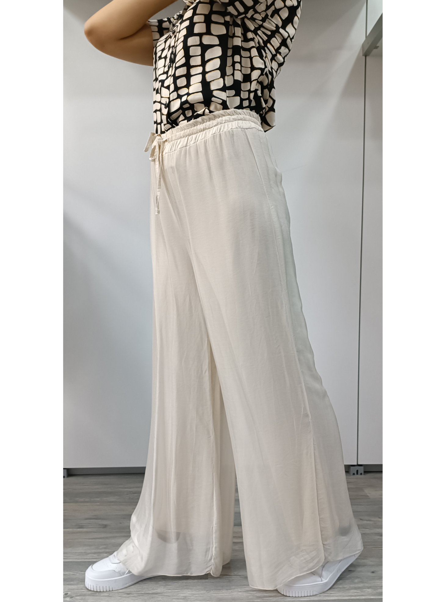 Pantaloni in misto seta panna