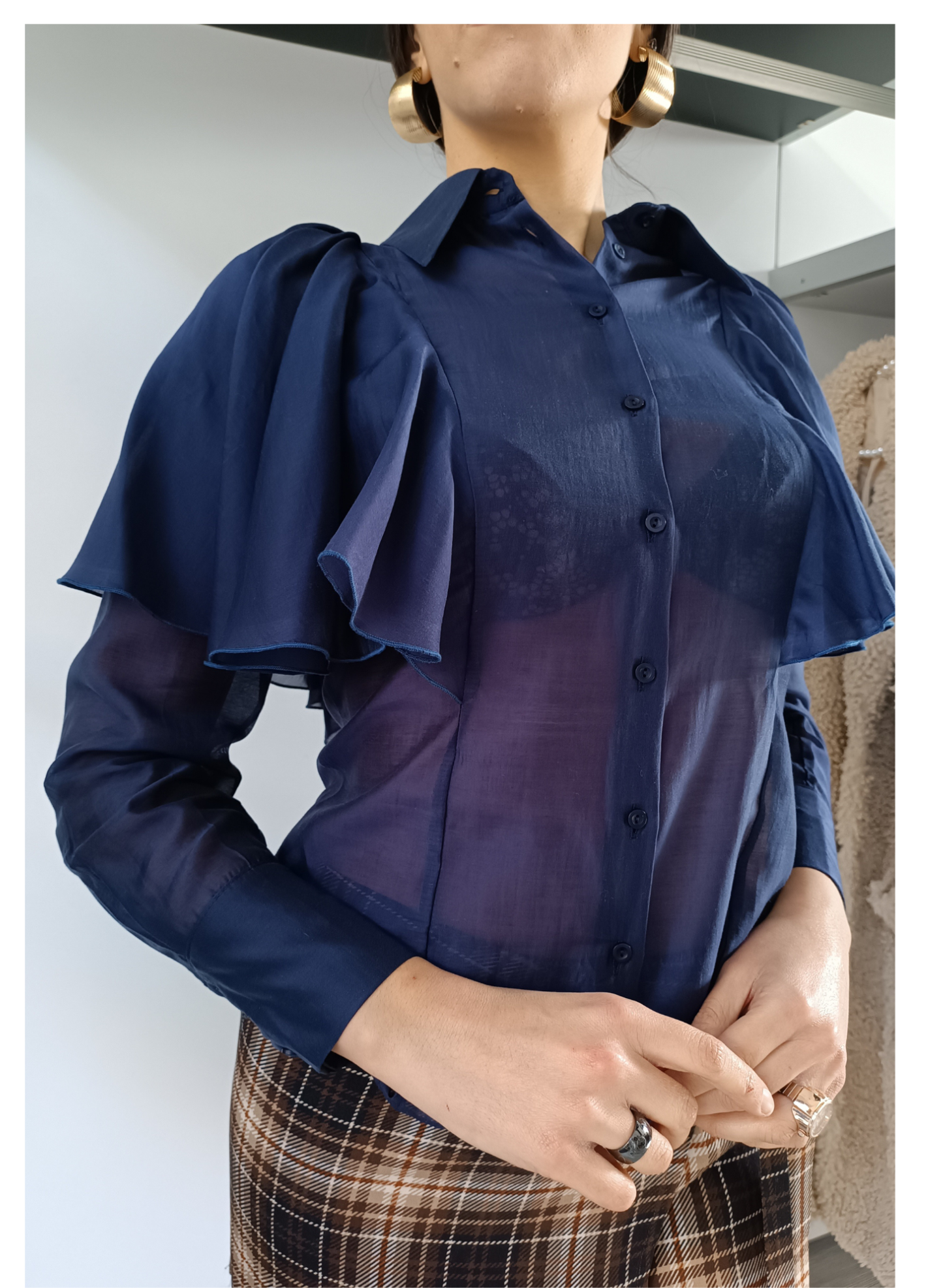 Camicia volant blu notte