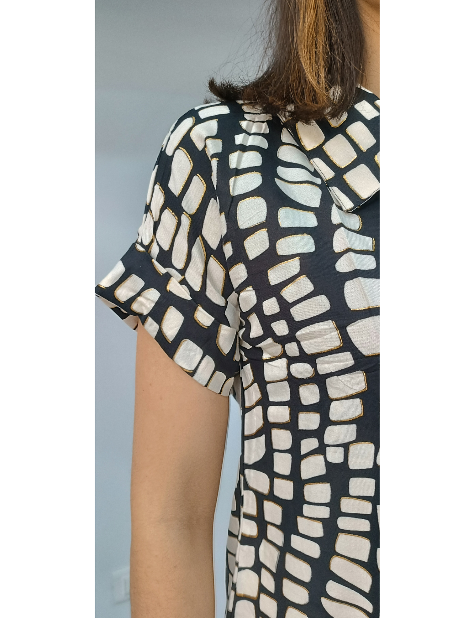 Camicia stampa astratta con lurex