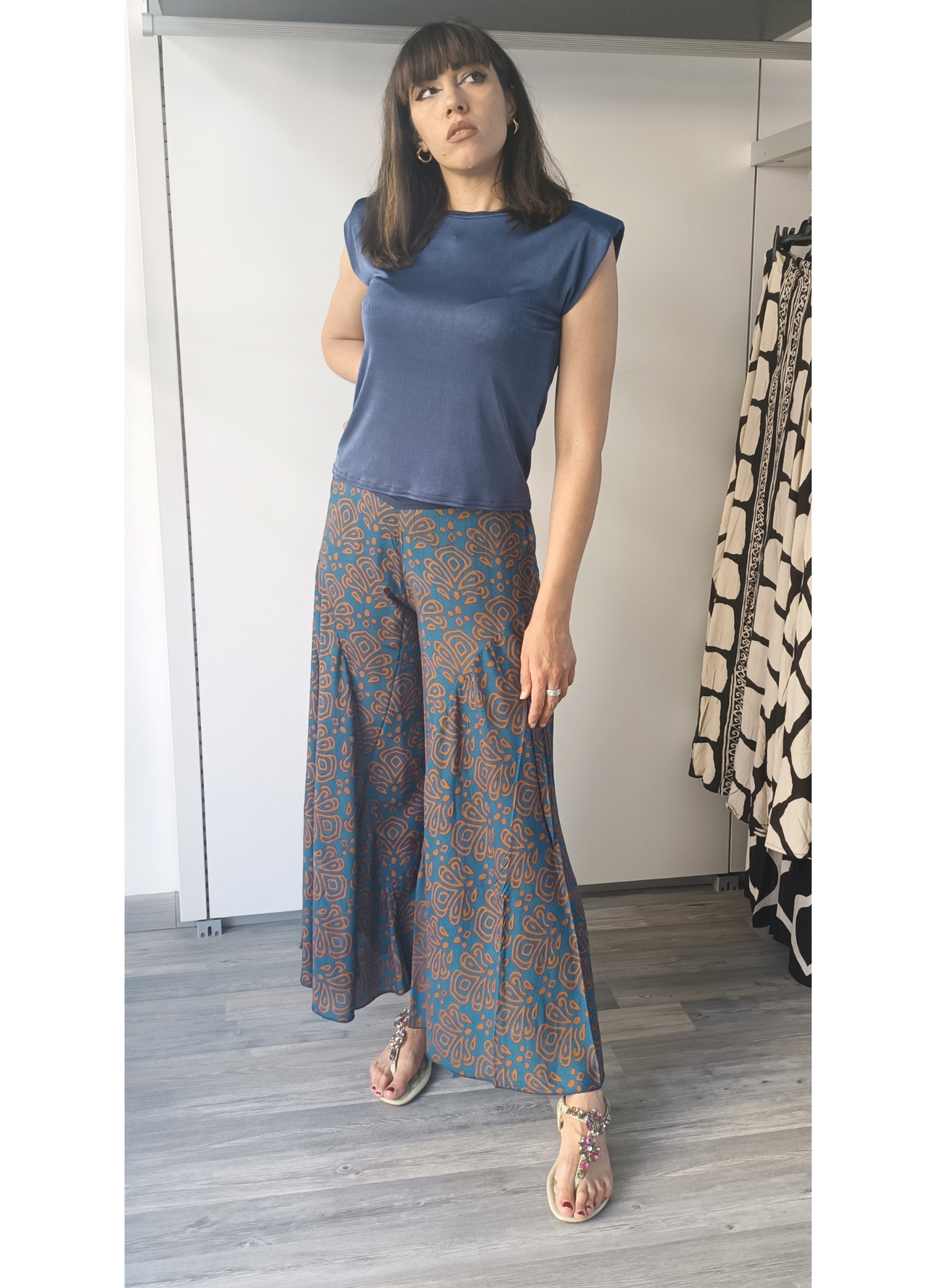 Pantaloni fantasia ottanio e ruggine