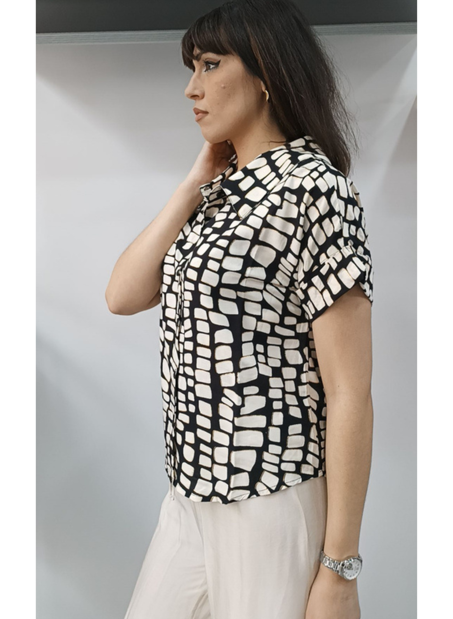 Camicia stampa astratta con lurex