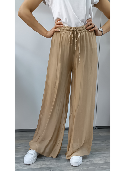 Pantaloni in misto seta beige