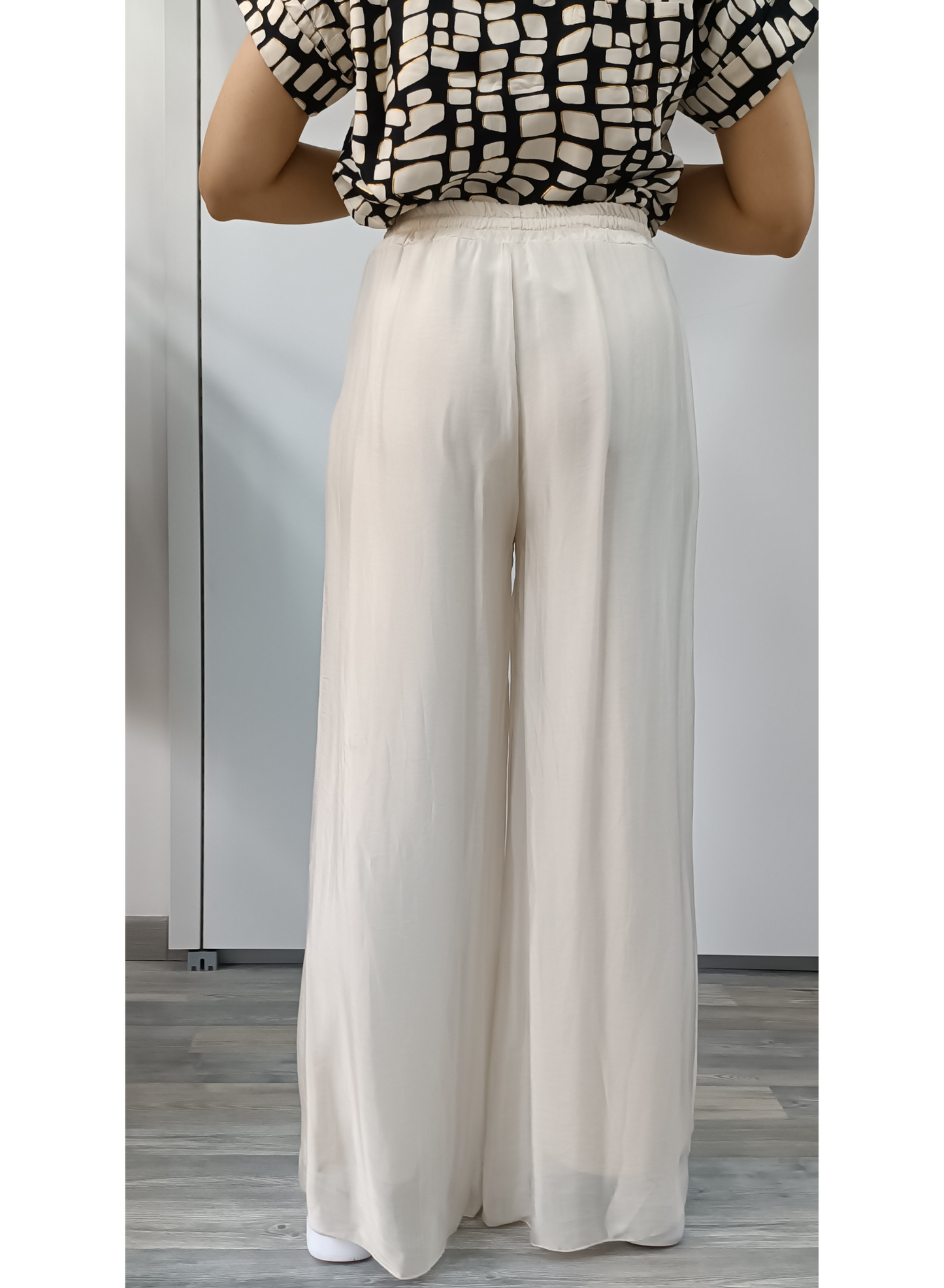 Pantaloni in misto seta panna