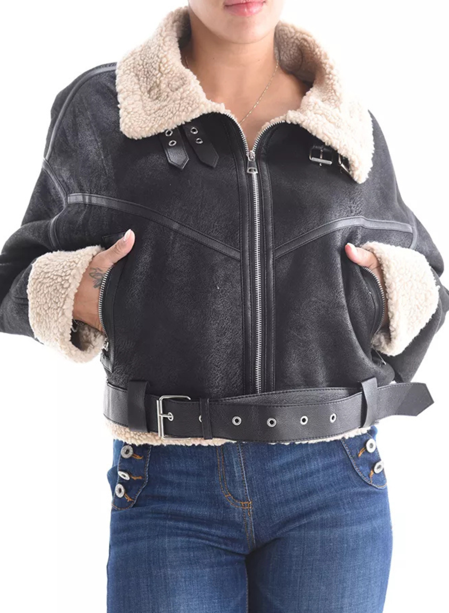 Giubbotto nero effetto montone