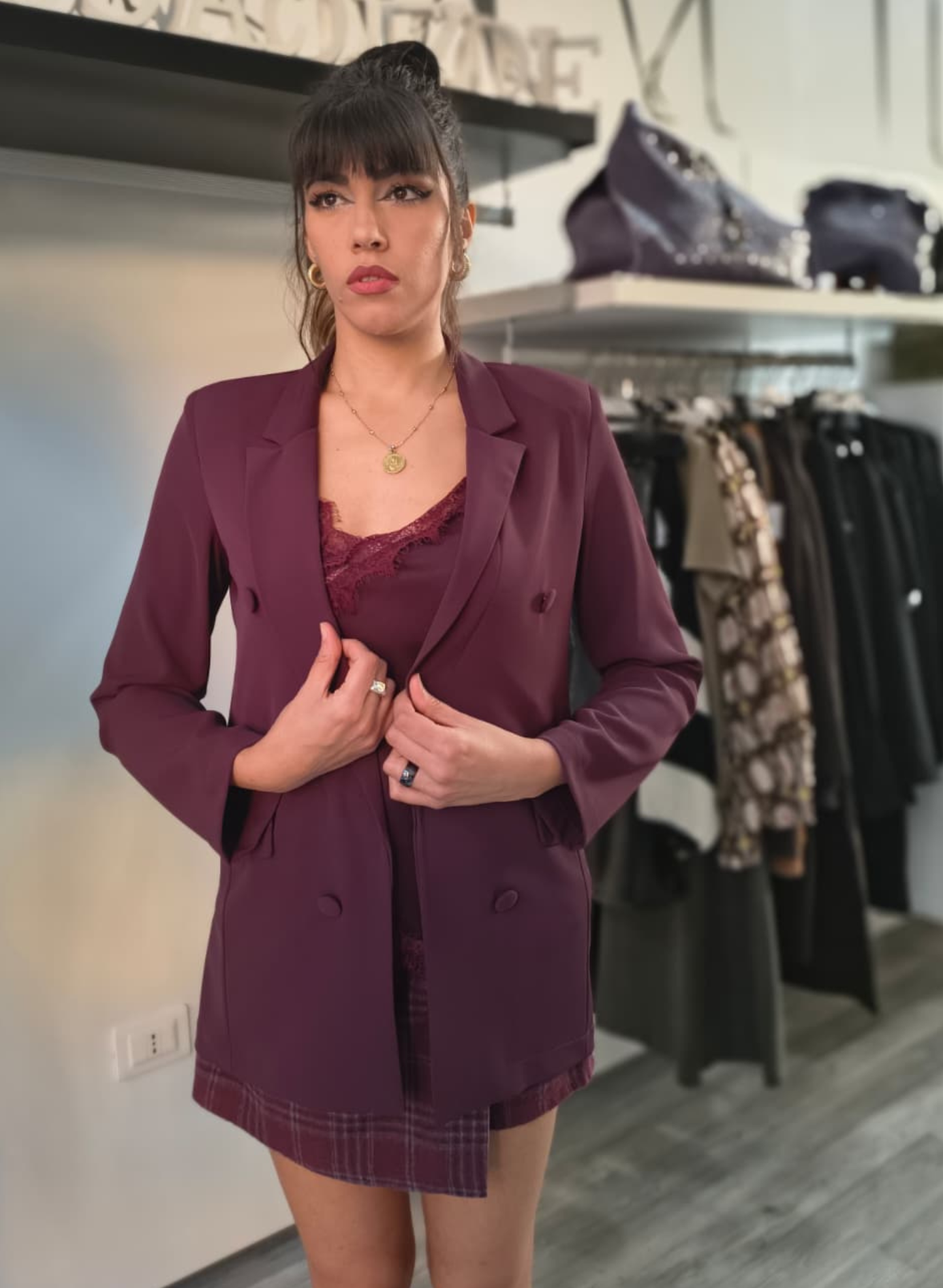 Blazer doppiopetto color vinaccia