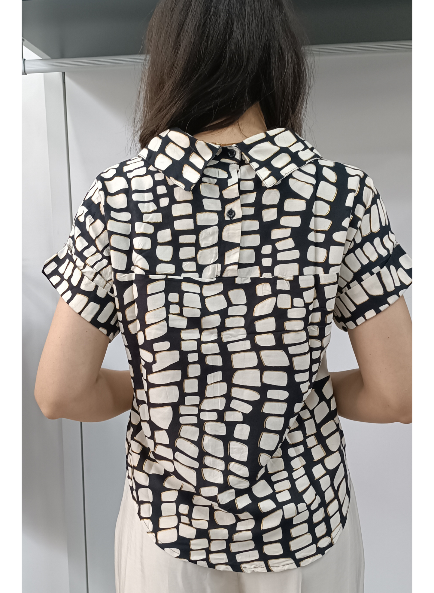 Camicia stampa astratta con lurex