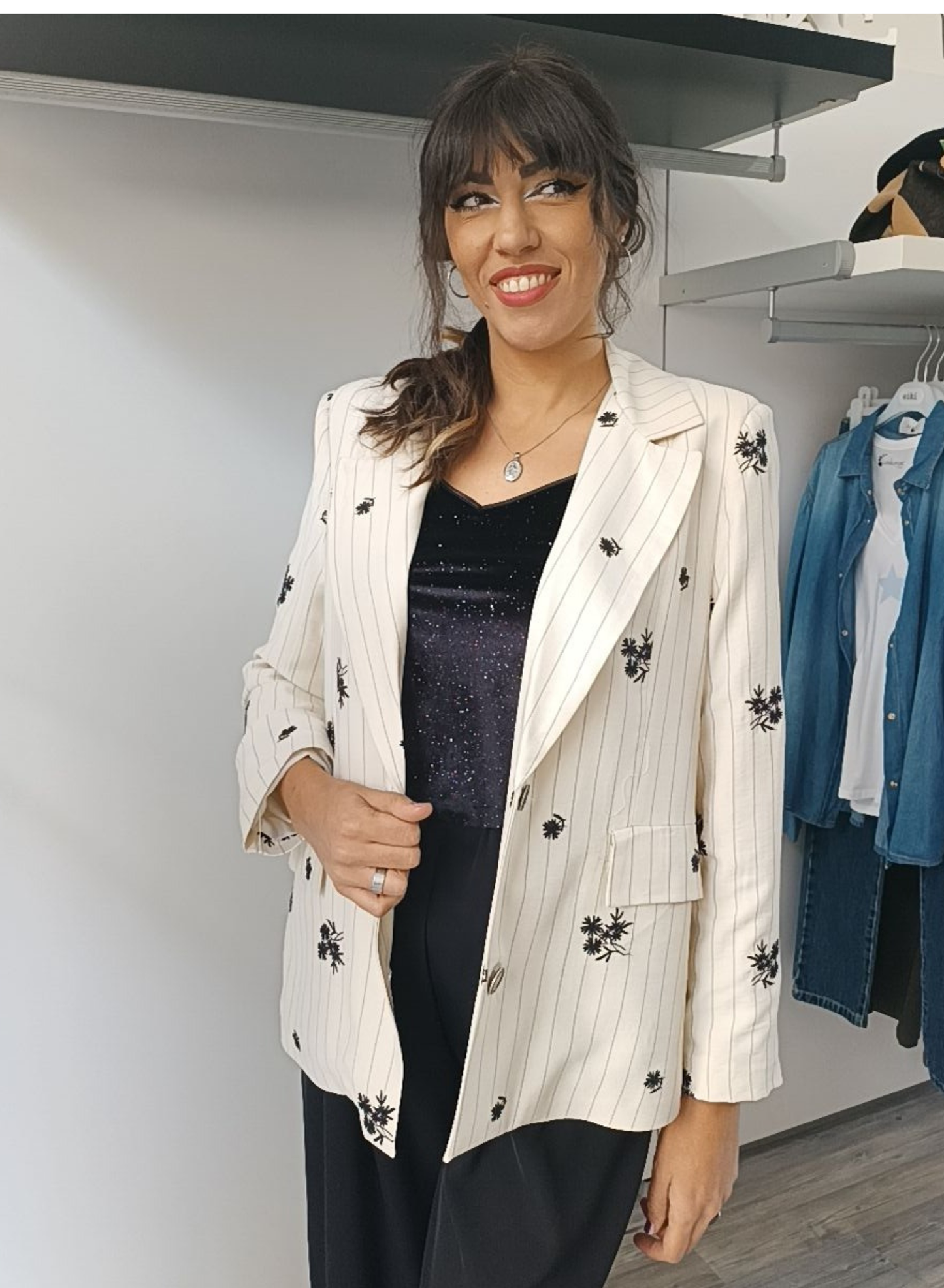 Giacca oversize gessato panna