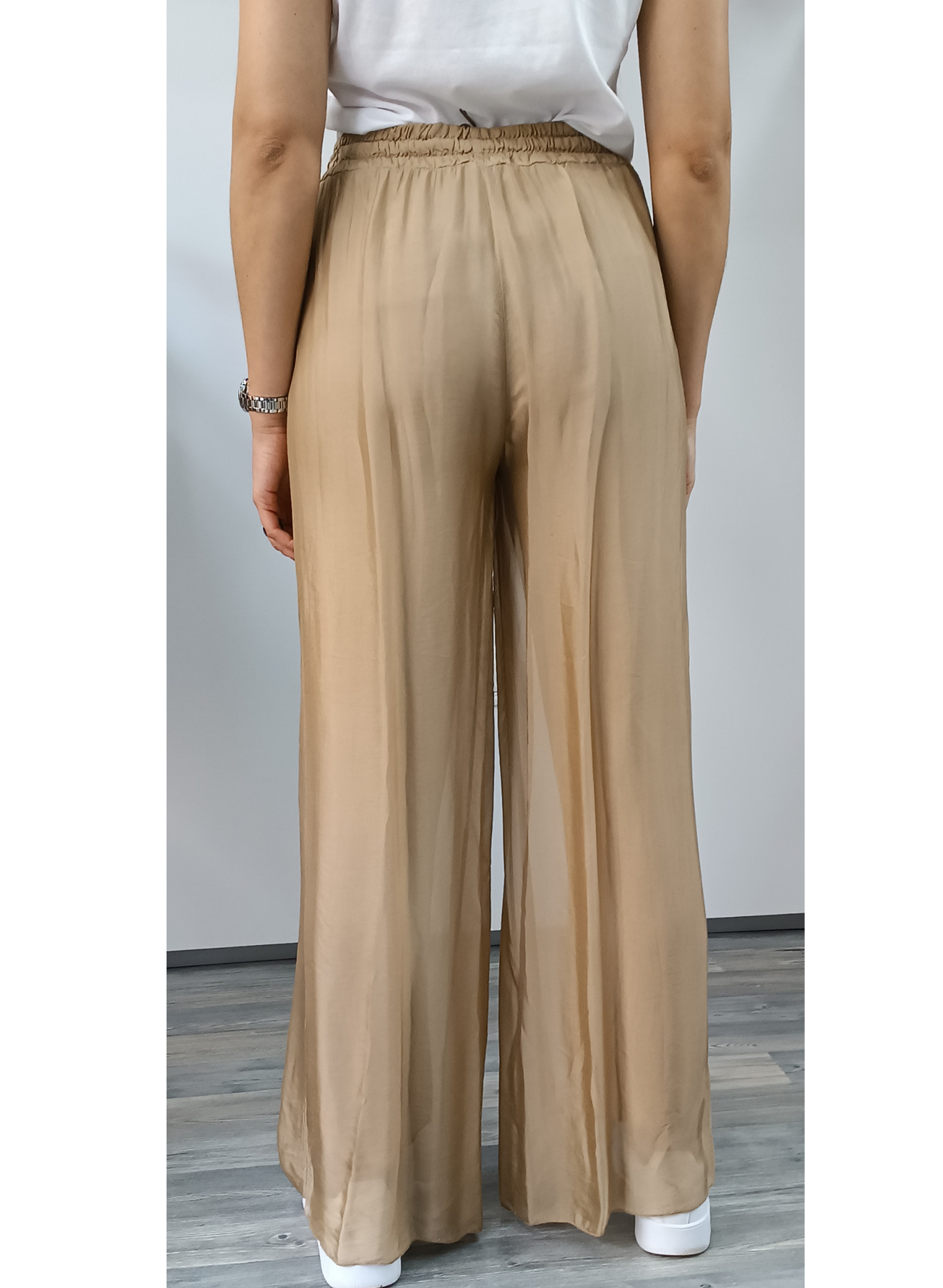 Pantaloni in misto seta beige