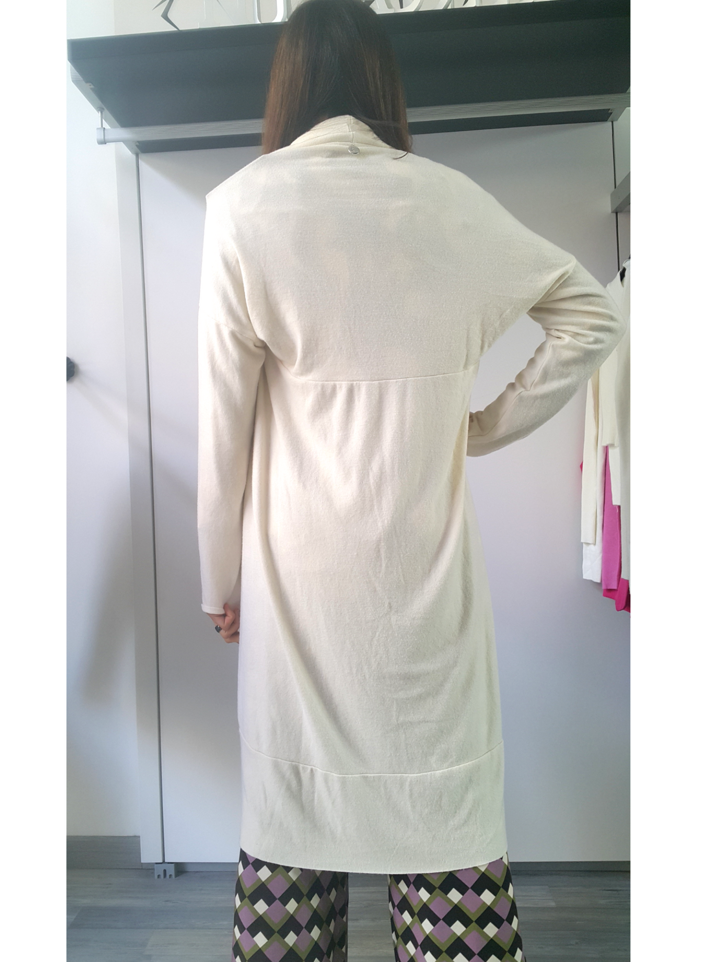 Maxi cardigan panna collo scialle