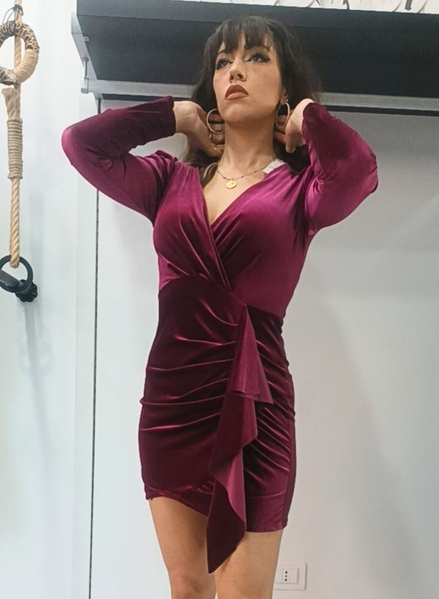 Abito corto velluto bordeaux